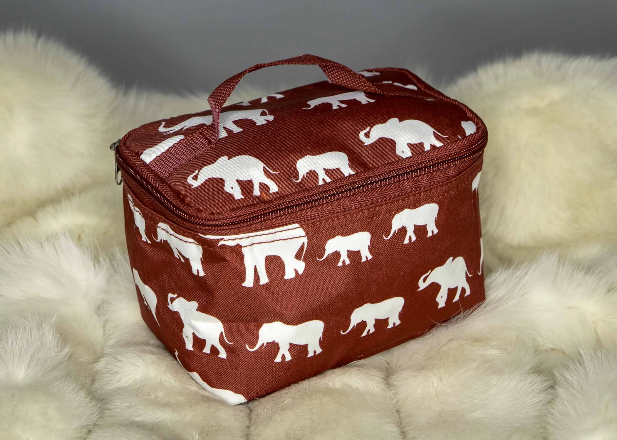 Crimson and White Cosmetic Case Elephant Pattern