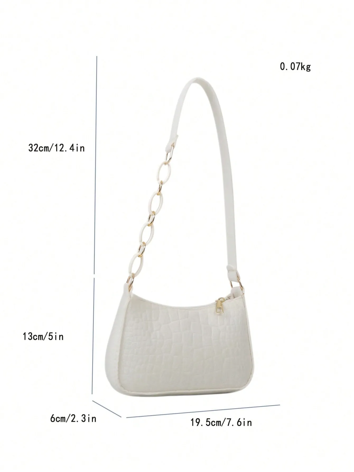 Crocodile Embossed Mini Zipper Hobo Bag - White