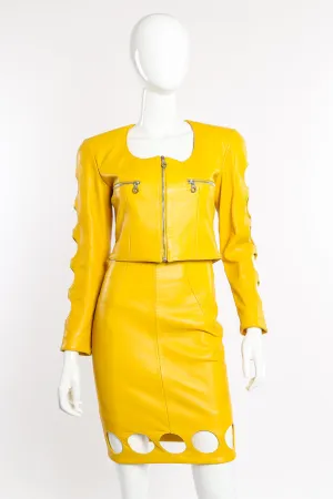 Cutout Leather Jacket and Skirt Set