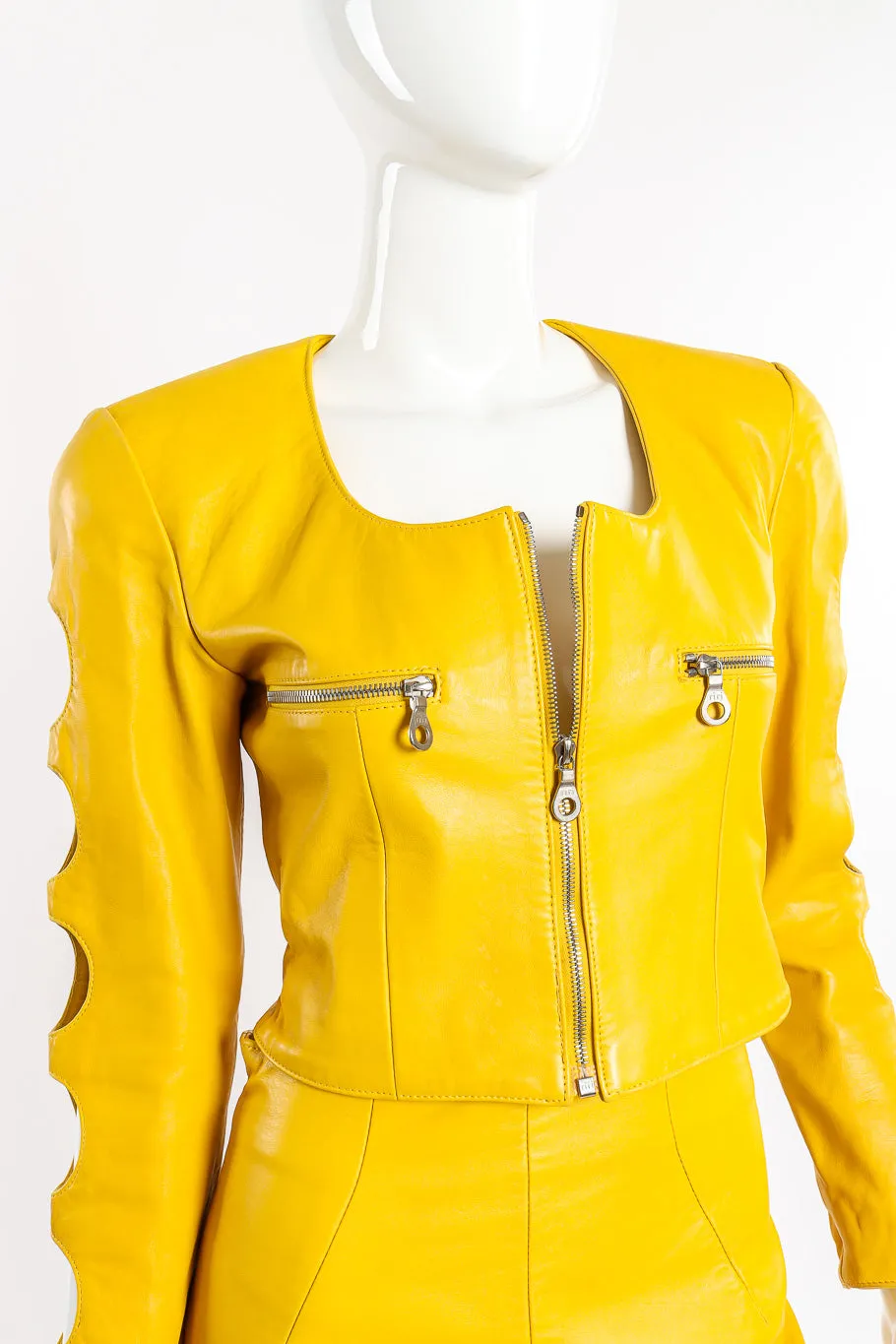 Cutout Leather Jacket and Skirt Set