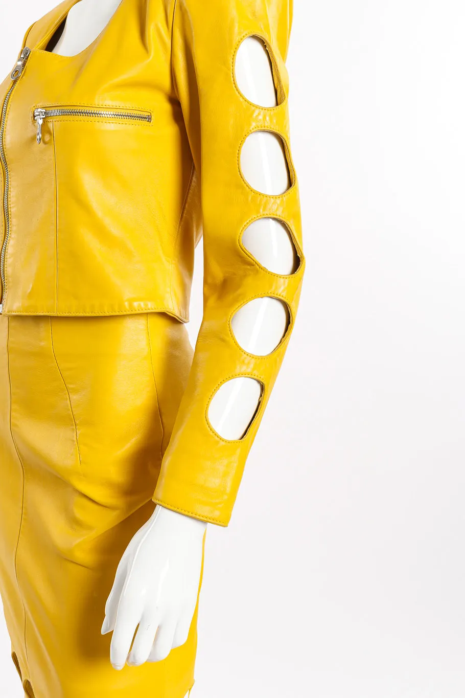Cutout Leather Jacket and Skirt Set