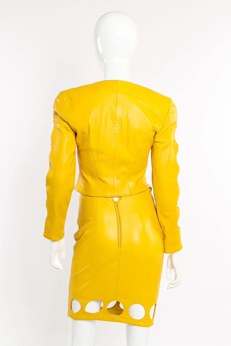 Cutout Leather Jacket and Skirt Set