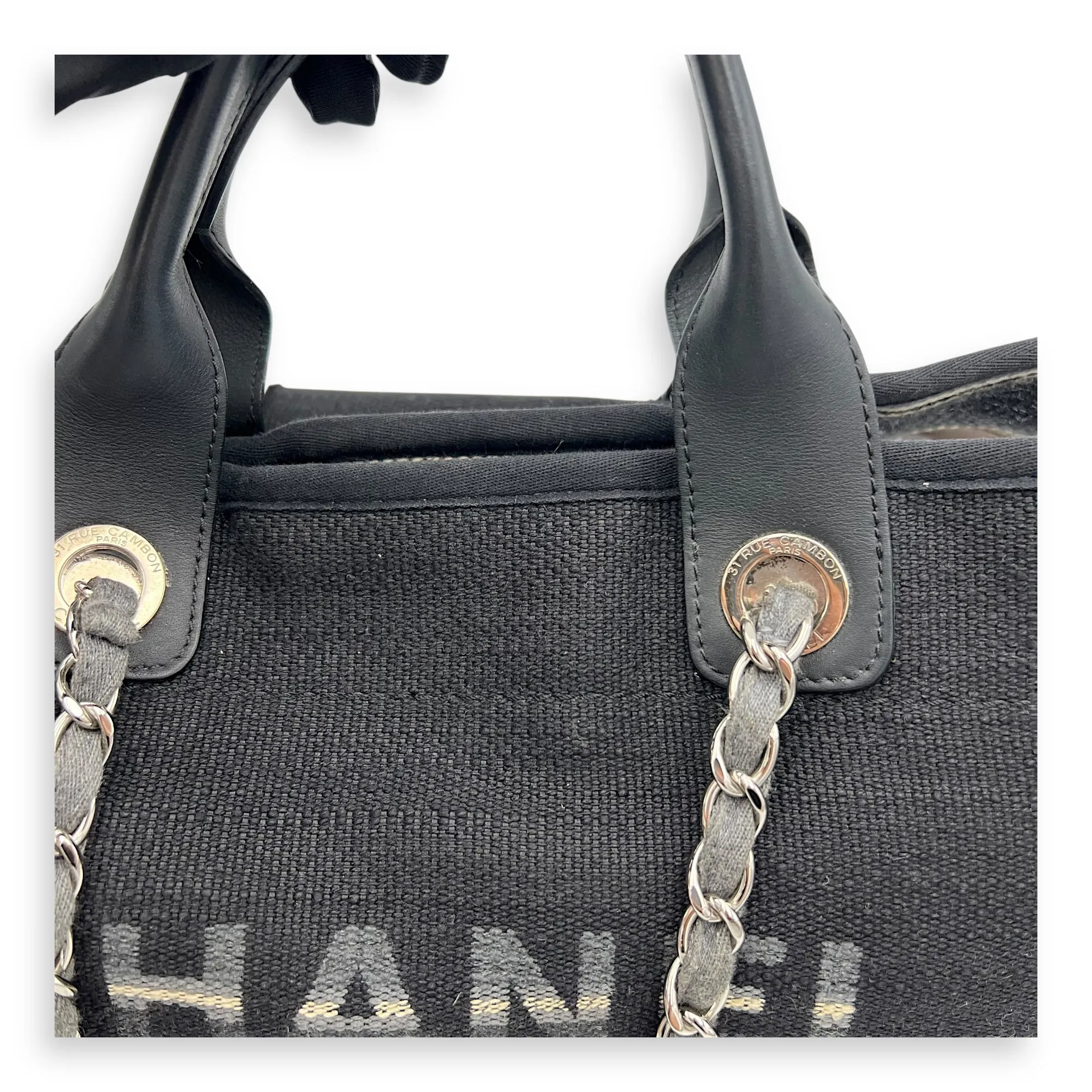 Deauville Tote Bag Black in Canvas, Silver hardware