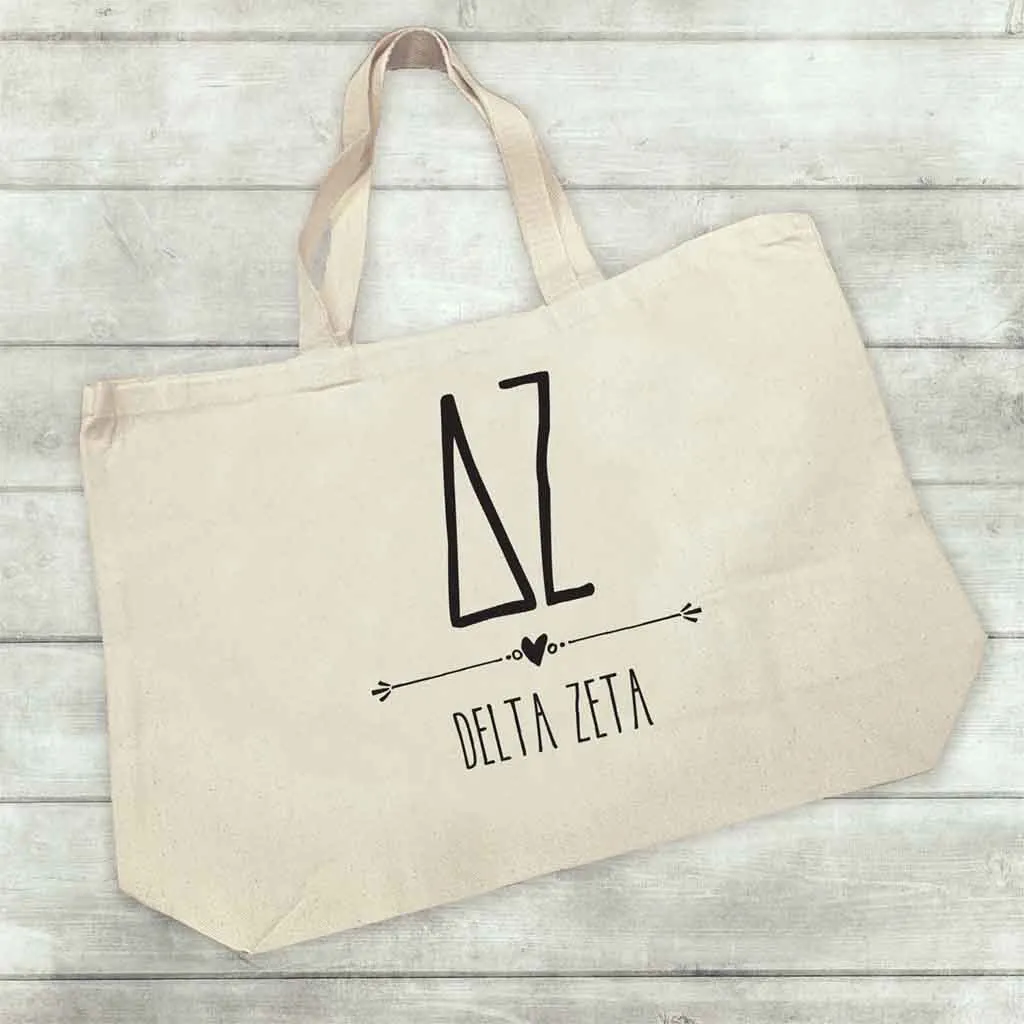 Delta Zeta Stylized Sorority Greek Letters Printed Canvas Bag