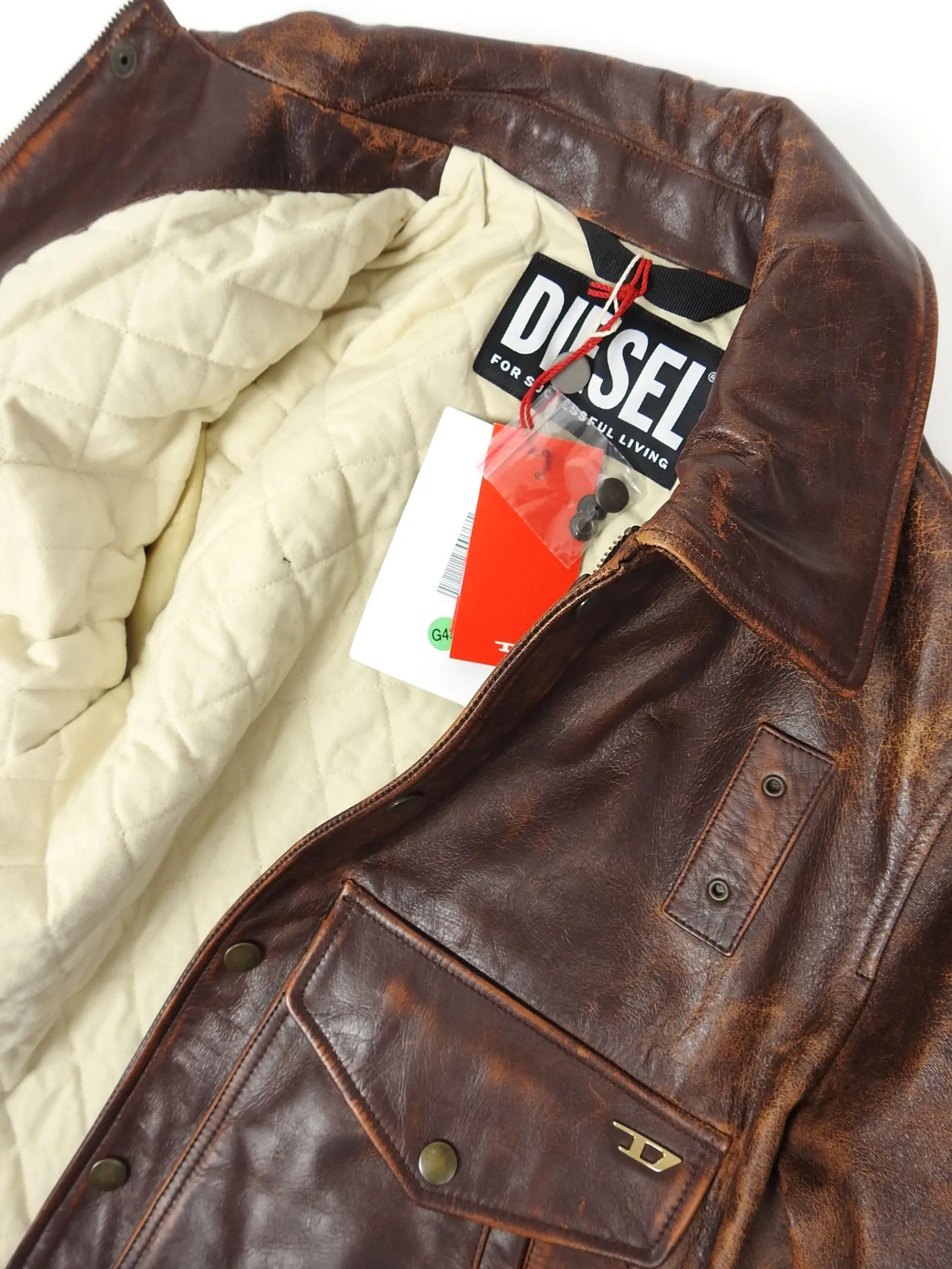 Diesel L-Muddy Distressed Leather Jacket Size Small