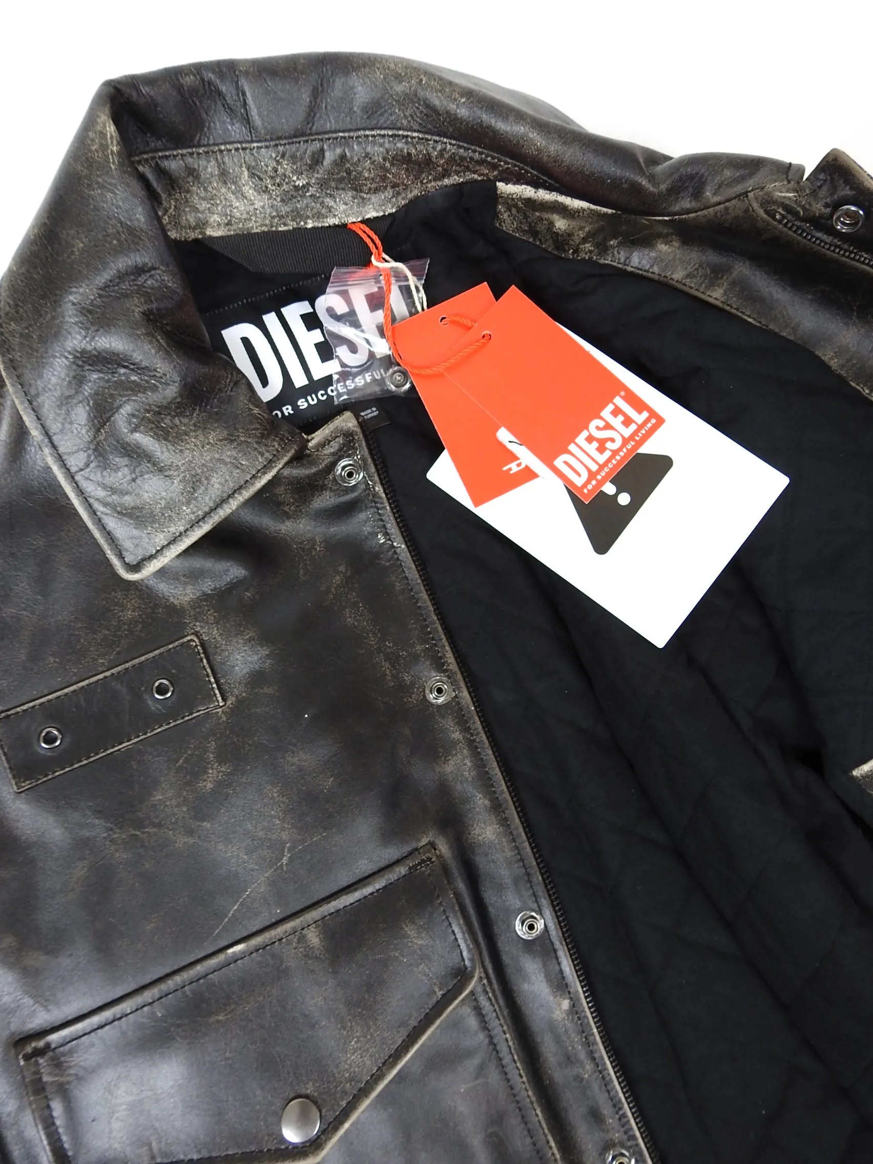 Diesel L-Muddy Distressed Leather Jacket Size Small