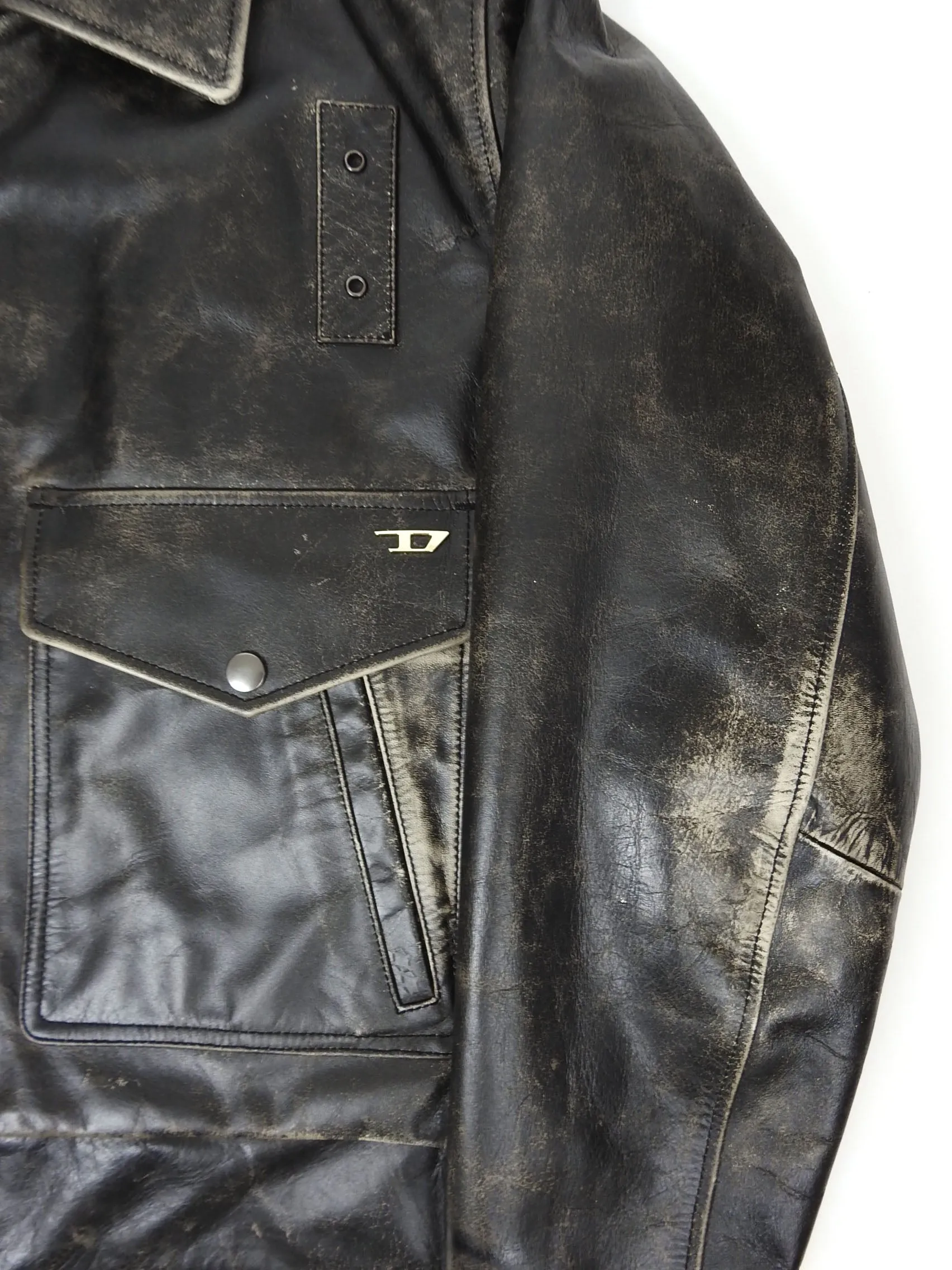 Diesel L-Muddy Distressed Leather Jacket Size Small