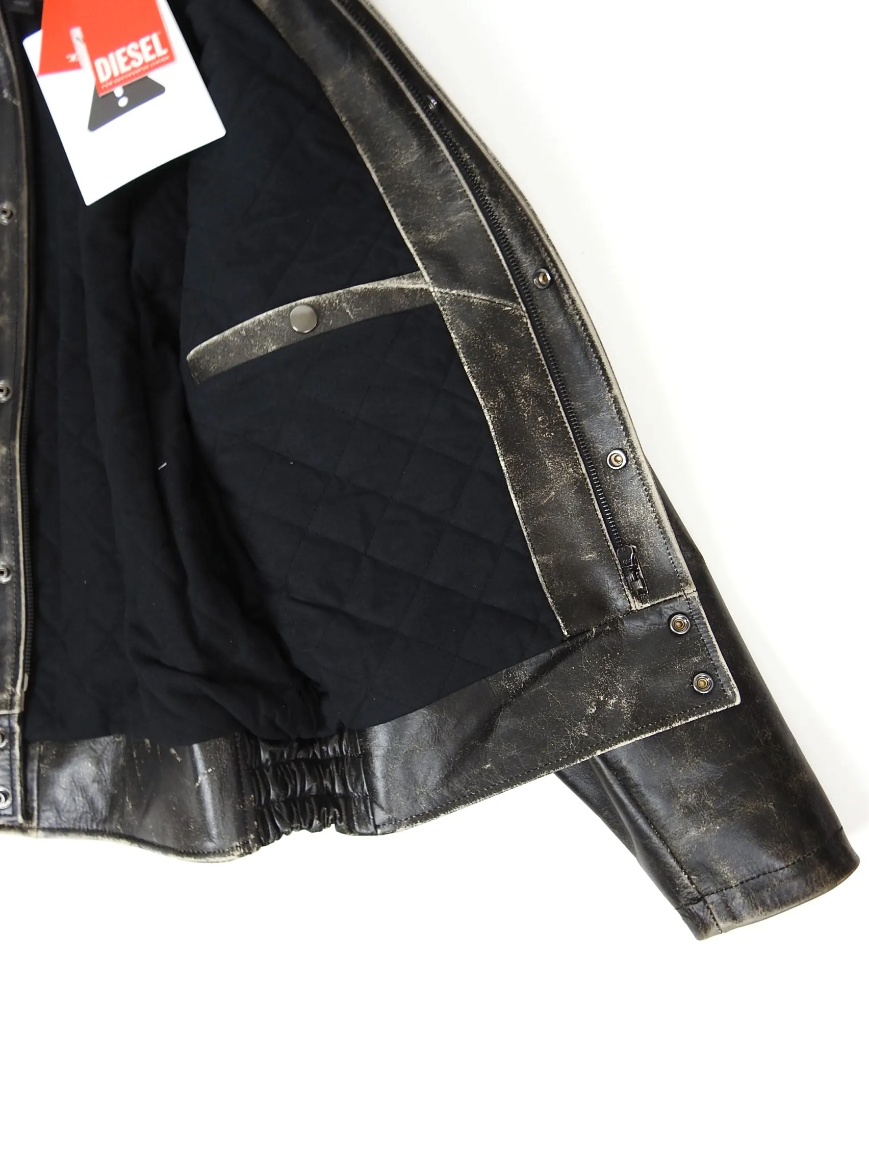 Diesel L-Muddy Distressed Leather Jacket Size Small