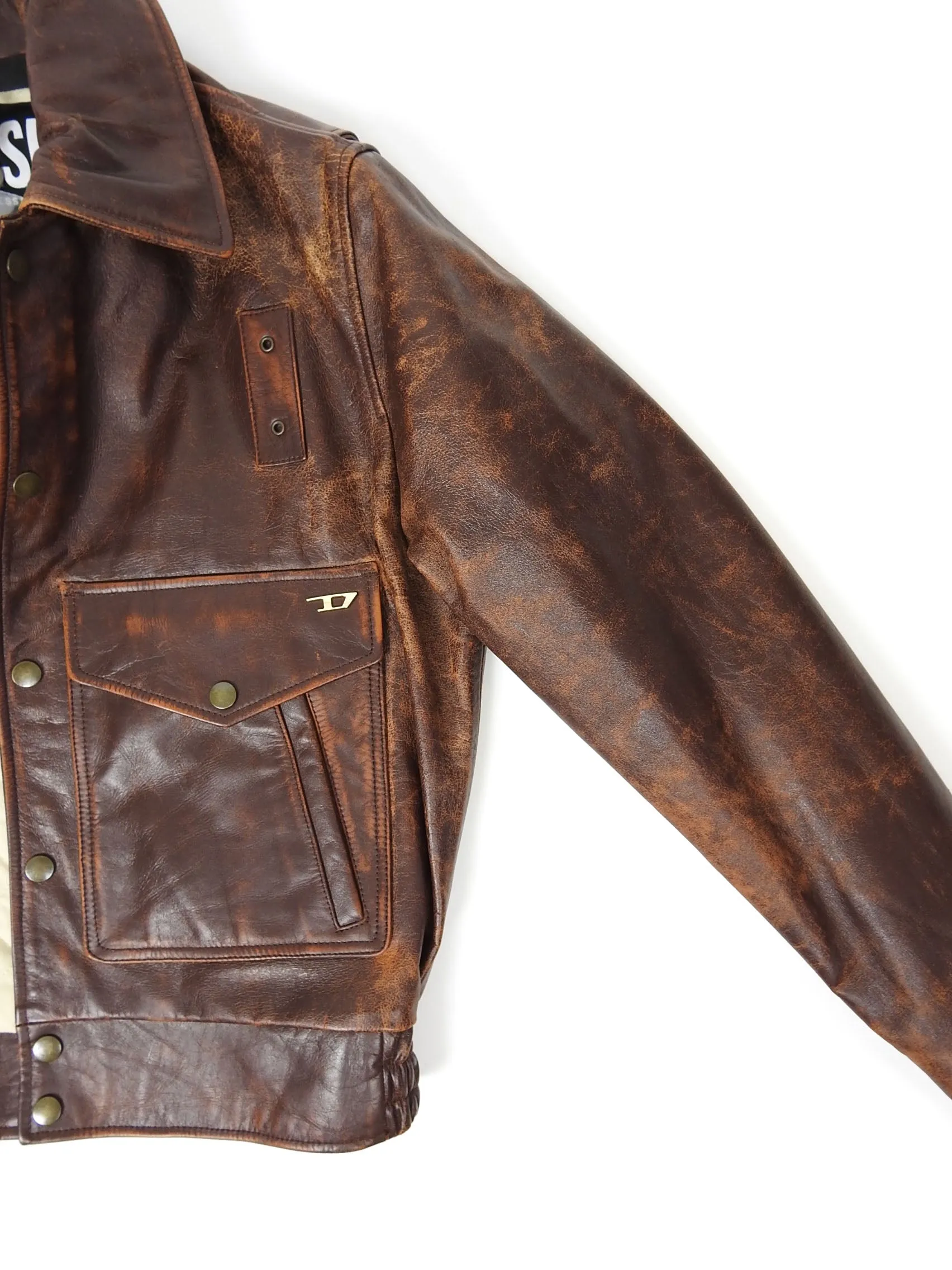 Diesel L-Muddy Distressed Leather Jacket Size Small