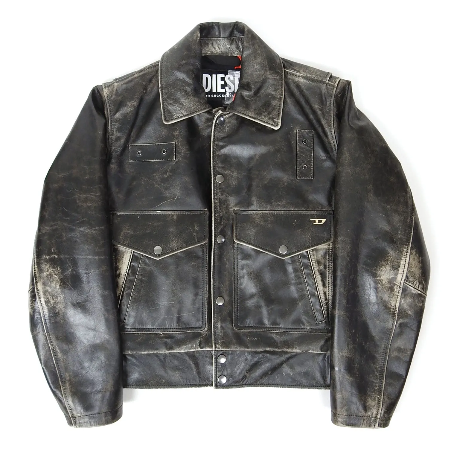 Diesel L-Muddy Distressed Leather Jacket Size Small