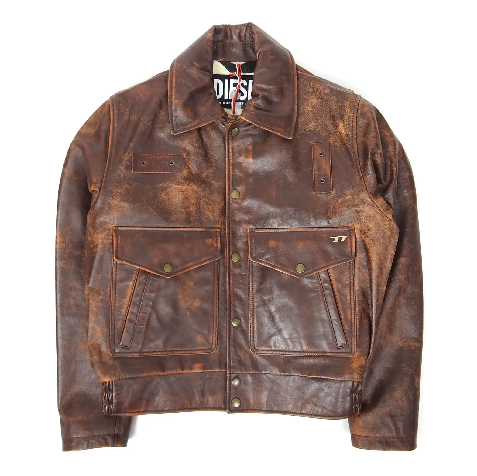 Diesel L-Muddy Distressed Leather Jacket Size Small