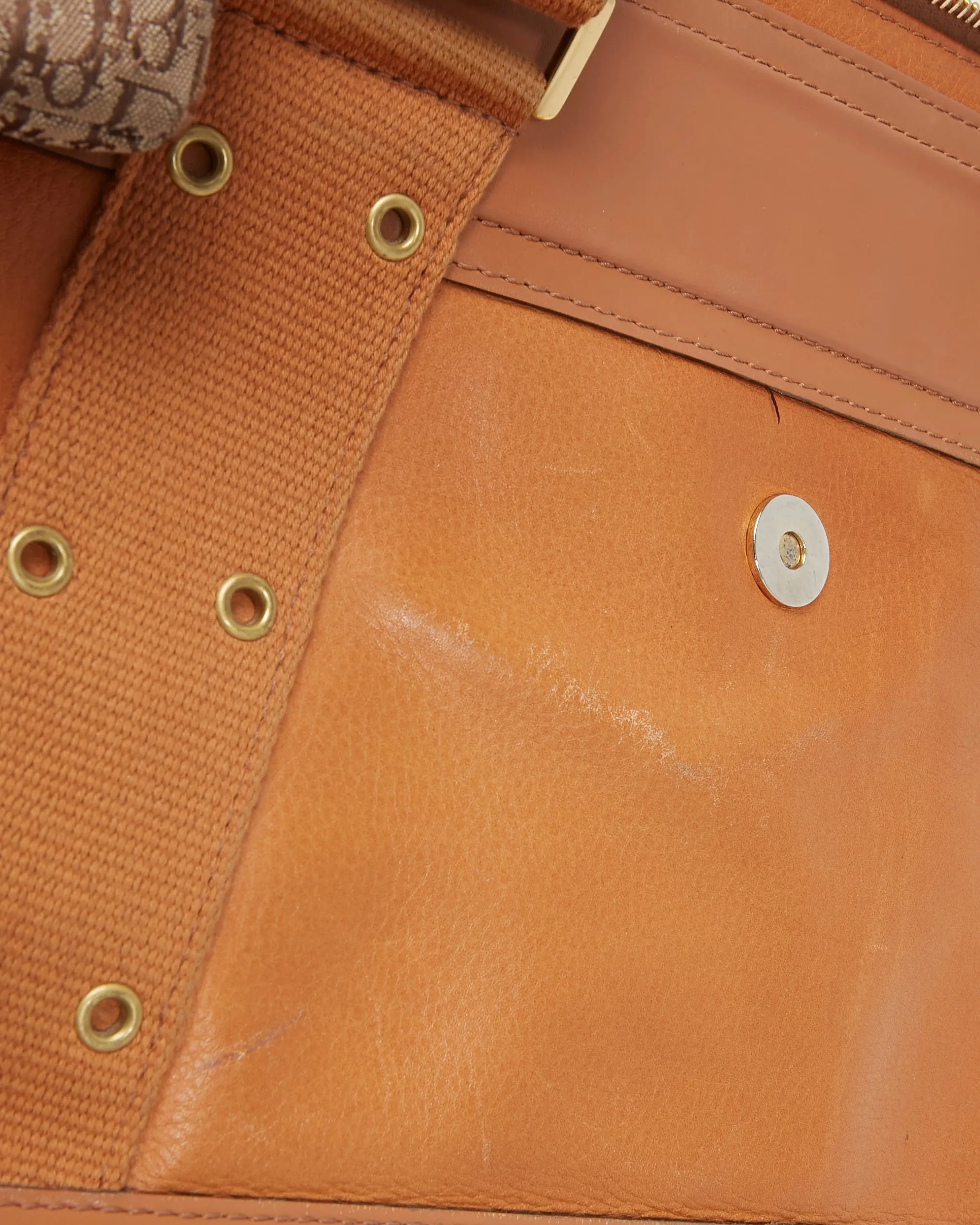 Dior Vintage Tan Leather Street Chic Top Handle Tote Bag