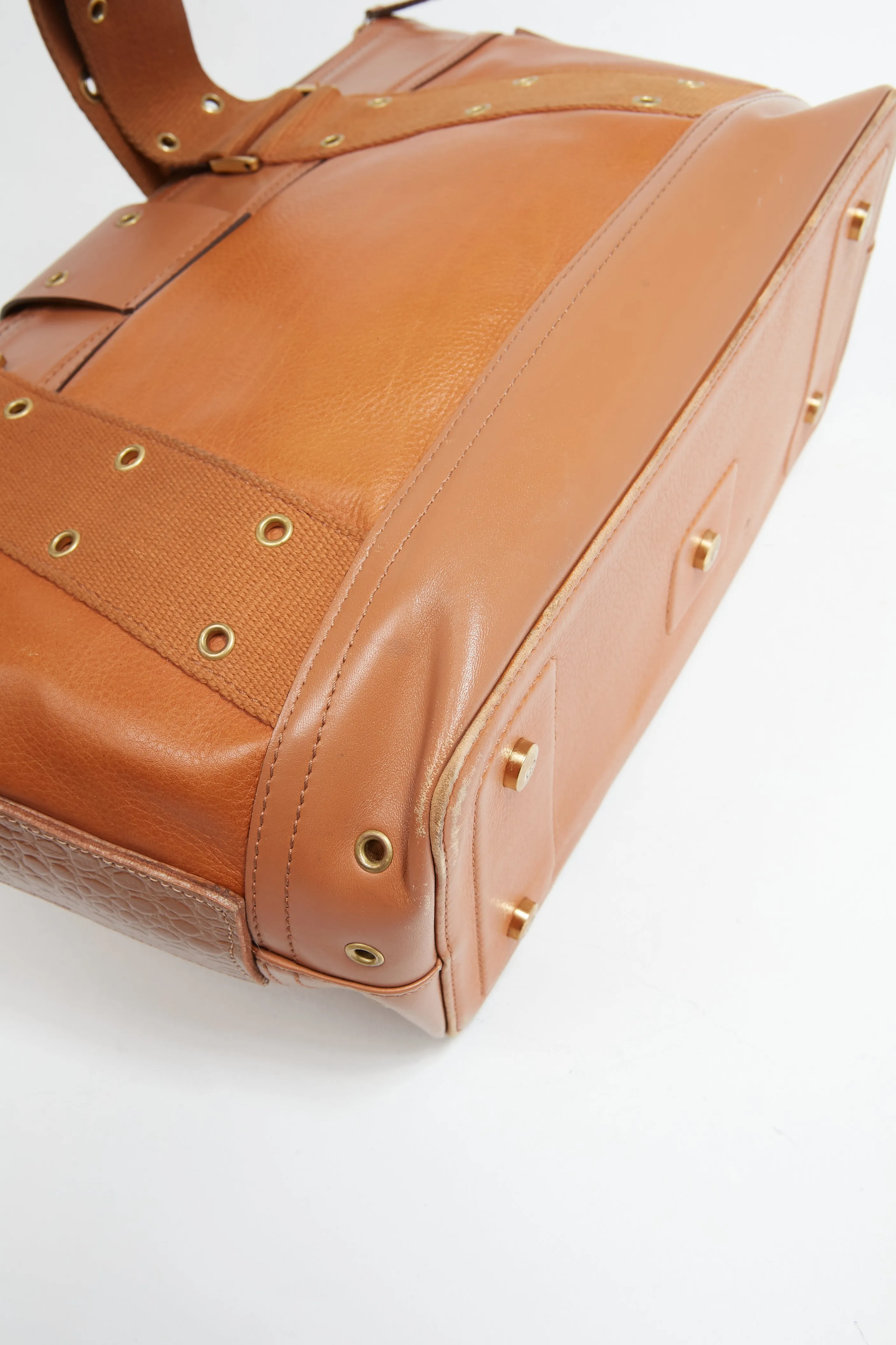 Dior Vintage Tan Leather Street Chic Top Handle Tote Bag