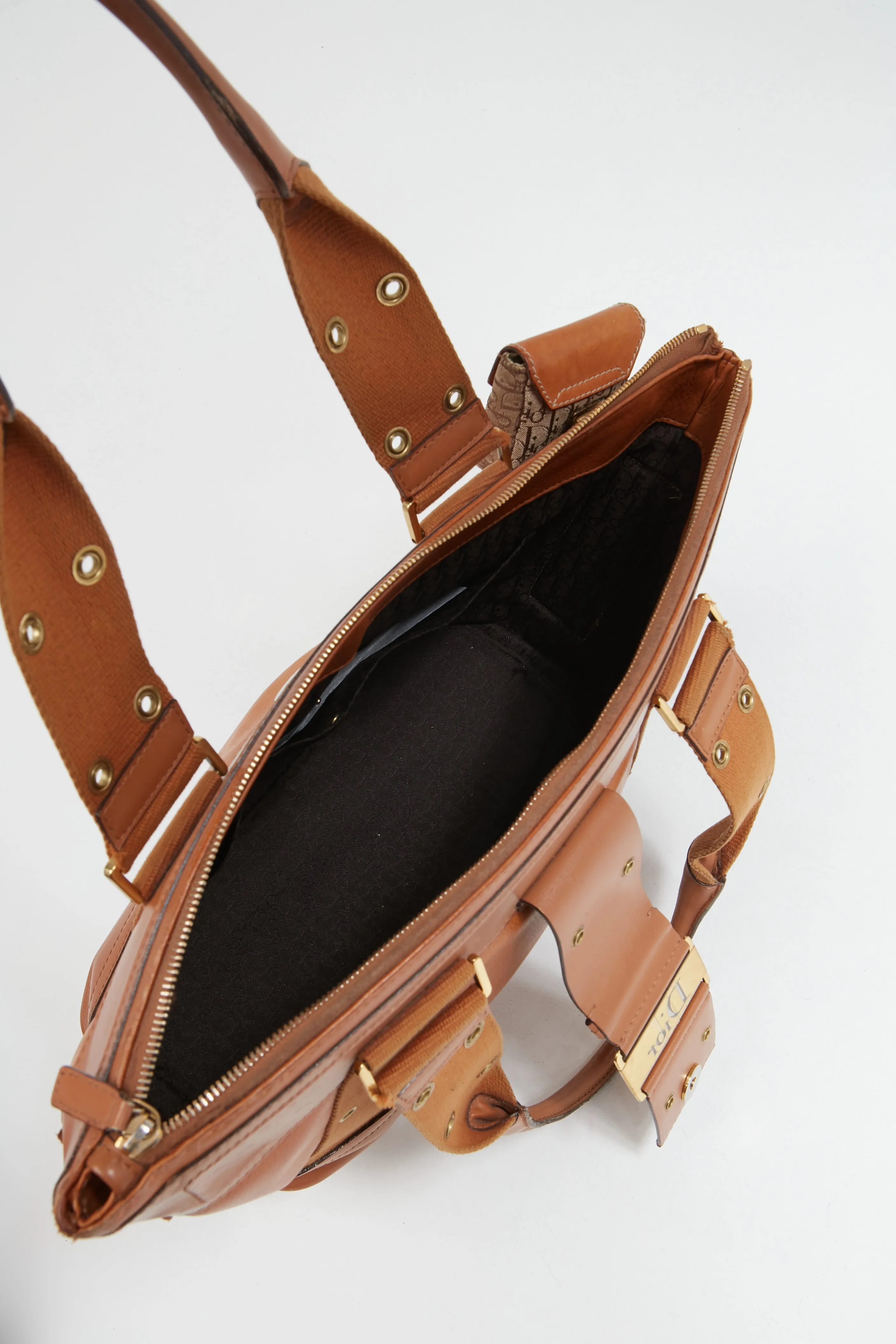 Dior Vintage Tan Leather Street Chic Top Handle Tote Bag