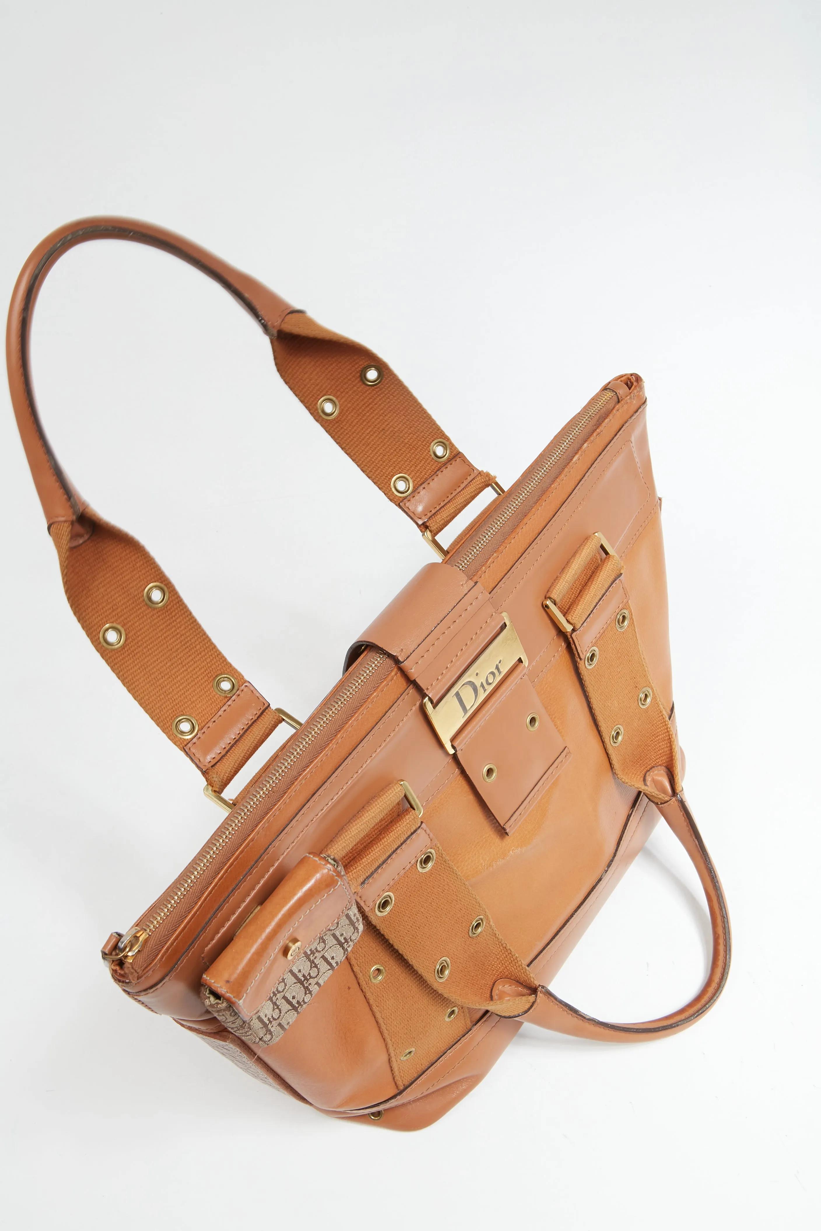 Dior Vintage Tan Leather Street Chic Top Handle Tote Bag