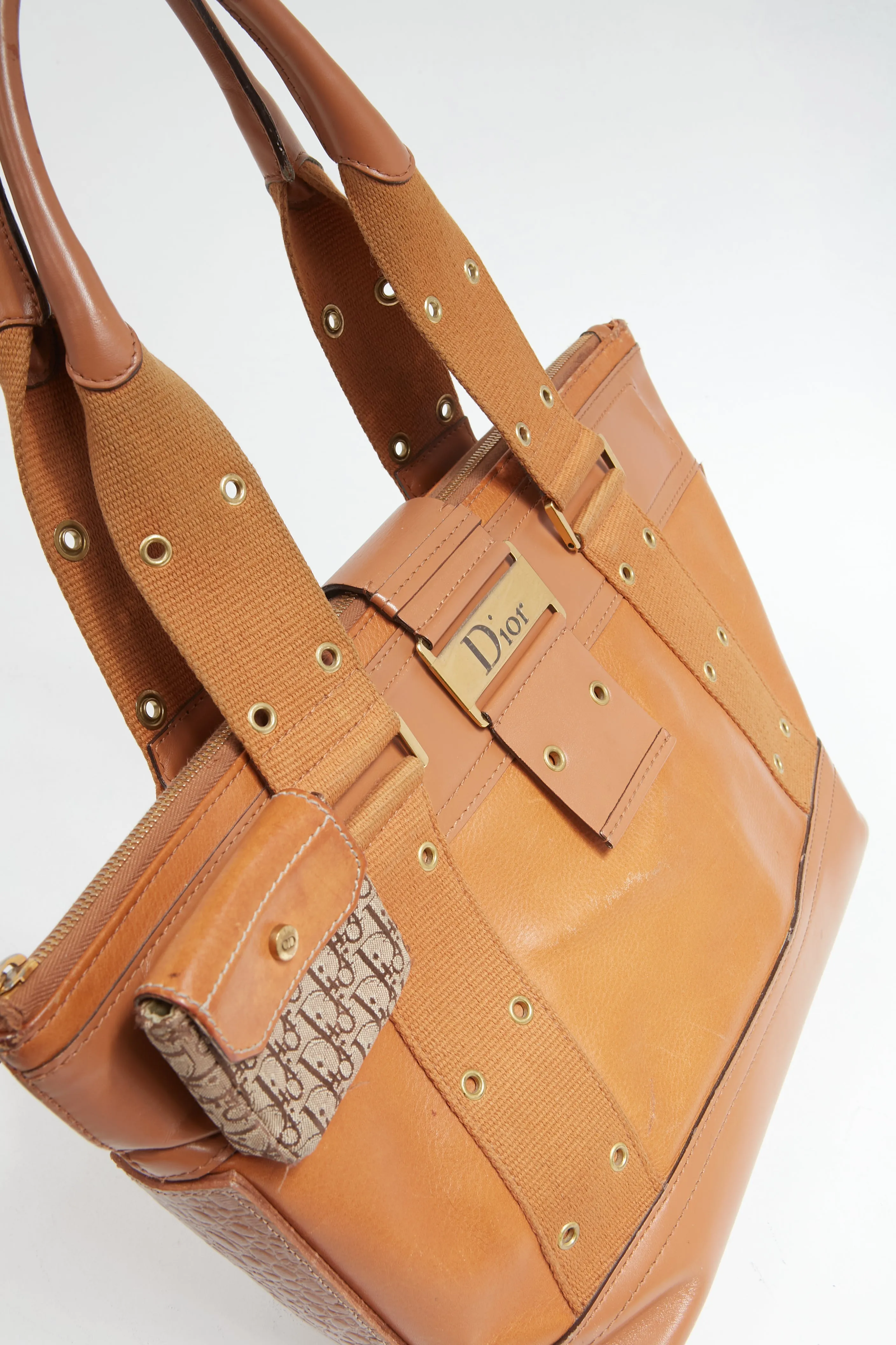 Dior Vintage Tan Leather Street Chic Top Handle Tote Bag