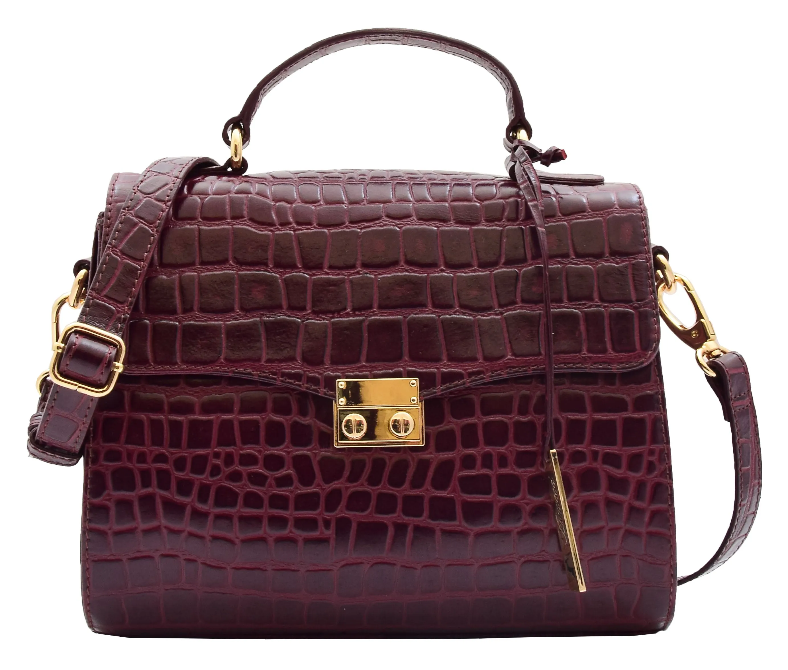 DR300 Women's Smart Work Leather Organiser Shoulder Bag Bordo