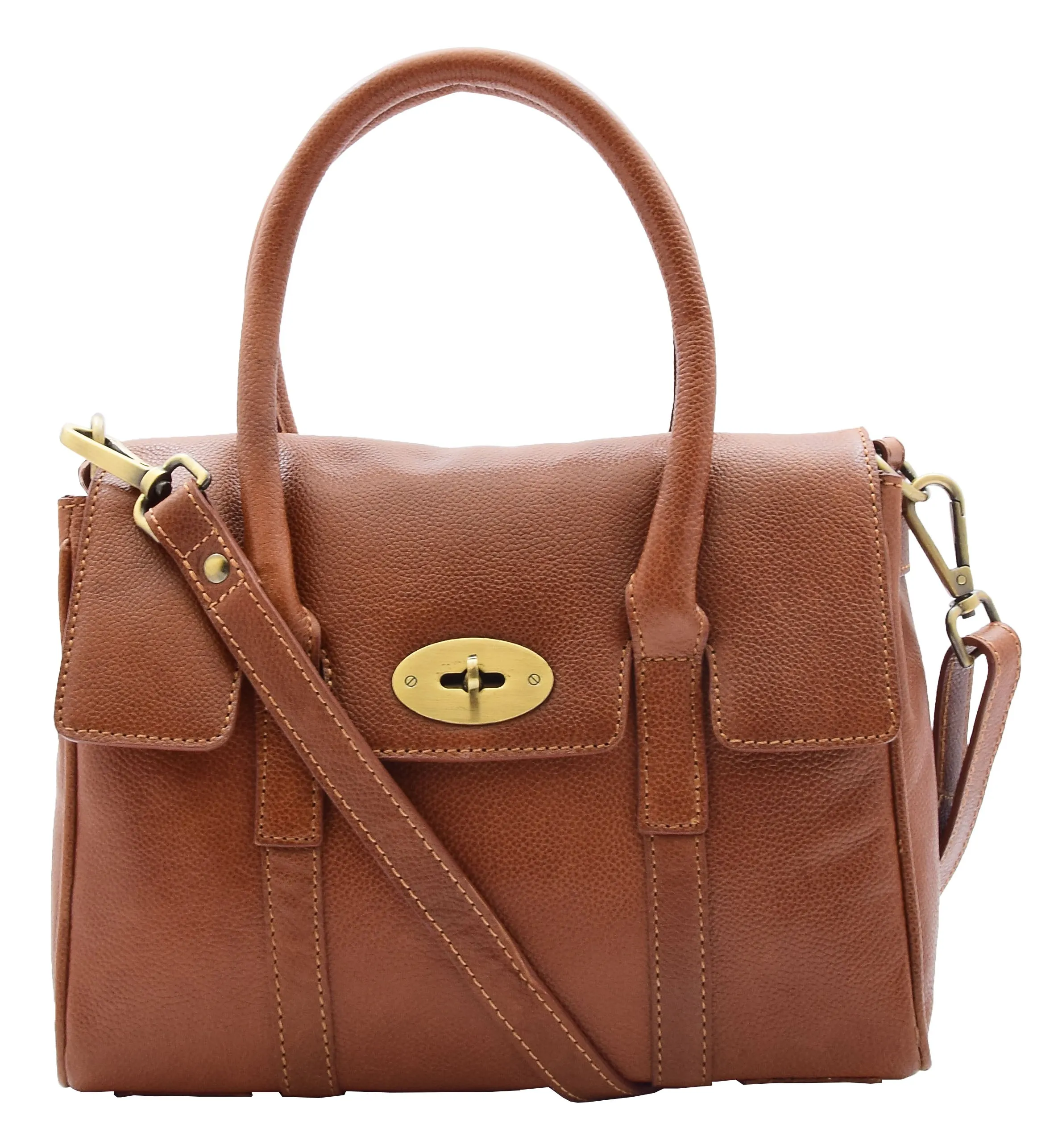DR304 Women's Leather Shoulder Handbag Hobo Dress Bag Cognac