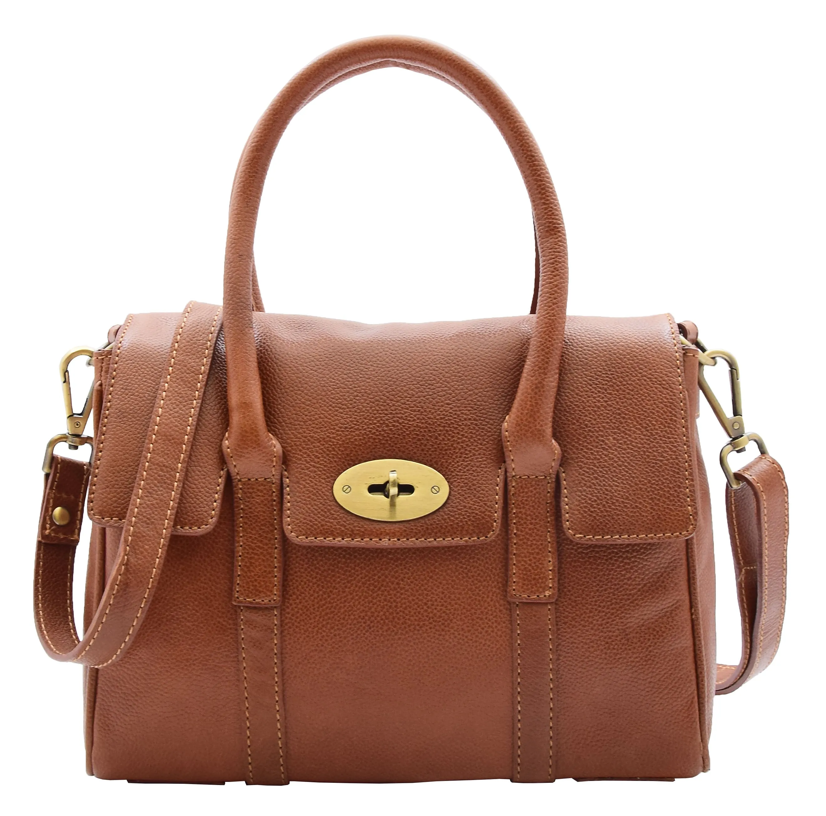 DR304 Women's Leather Shoulder Handbag Hobo Dress Bag Cognac