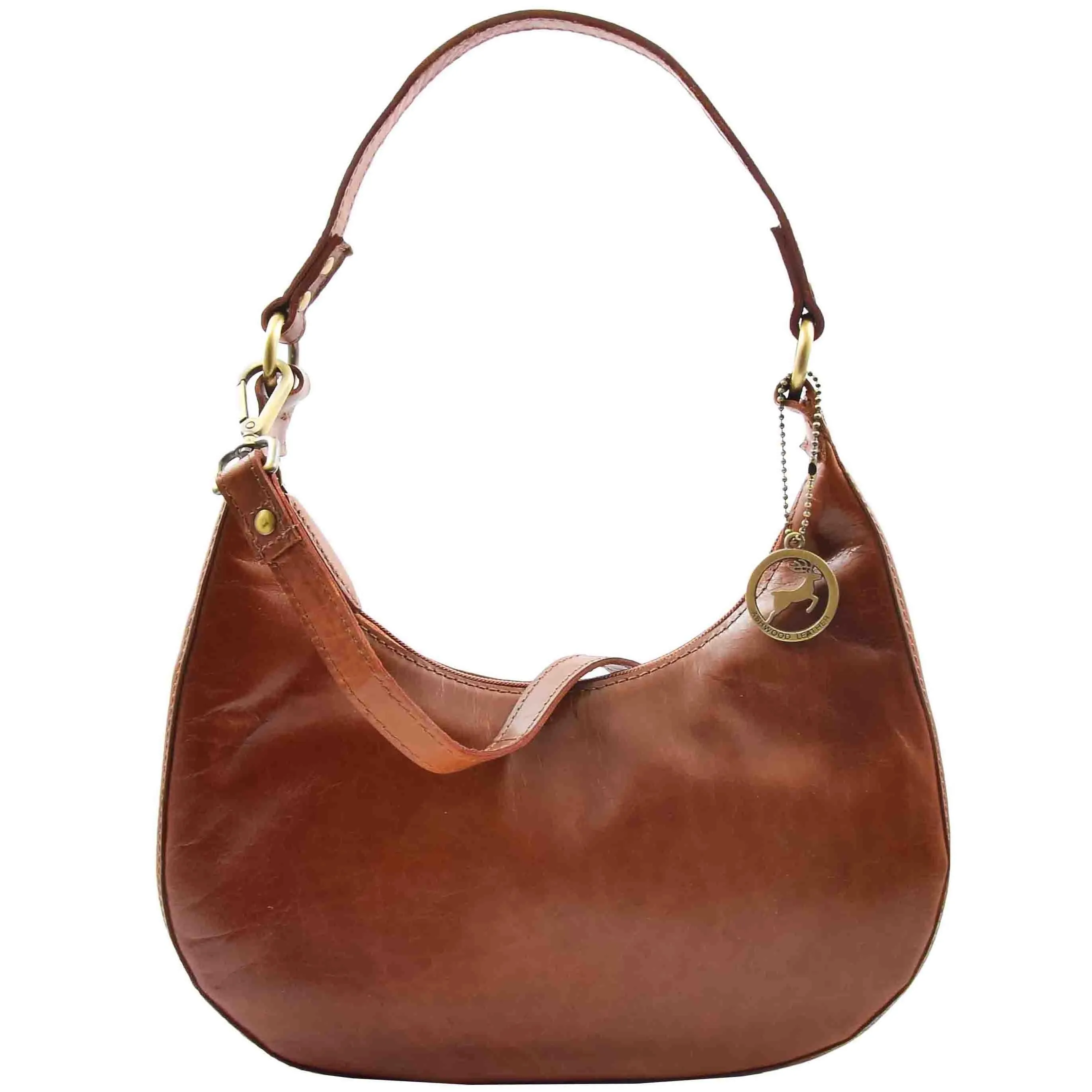 DR557 Women's Real Leather Classic Shoulder Hobo Bag Cognac