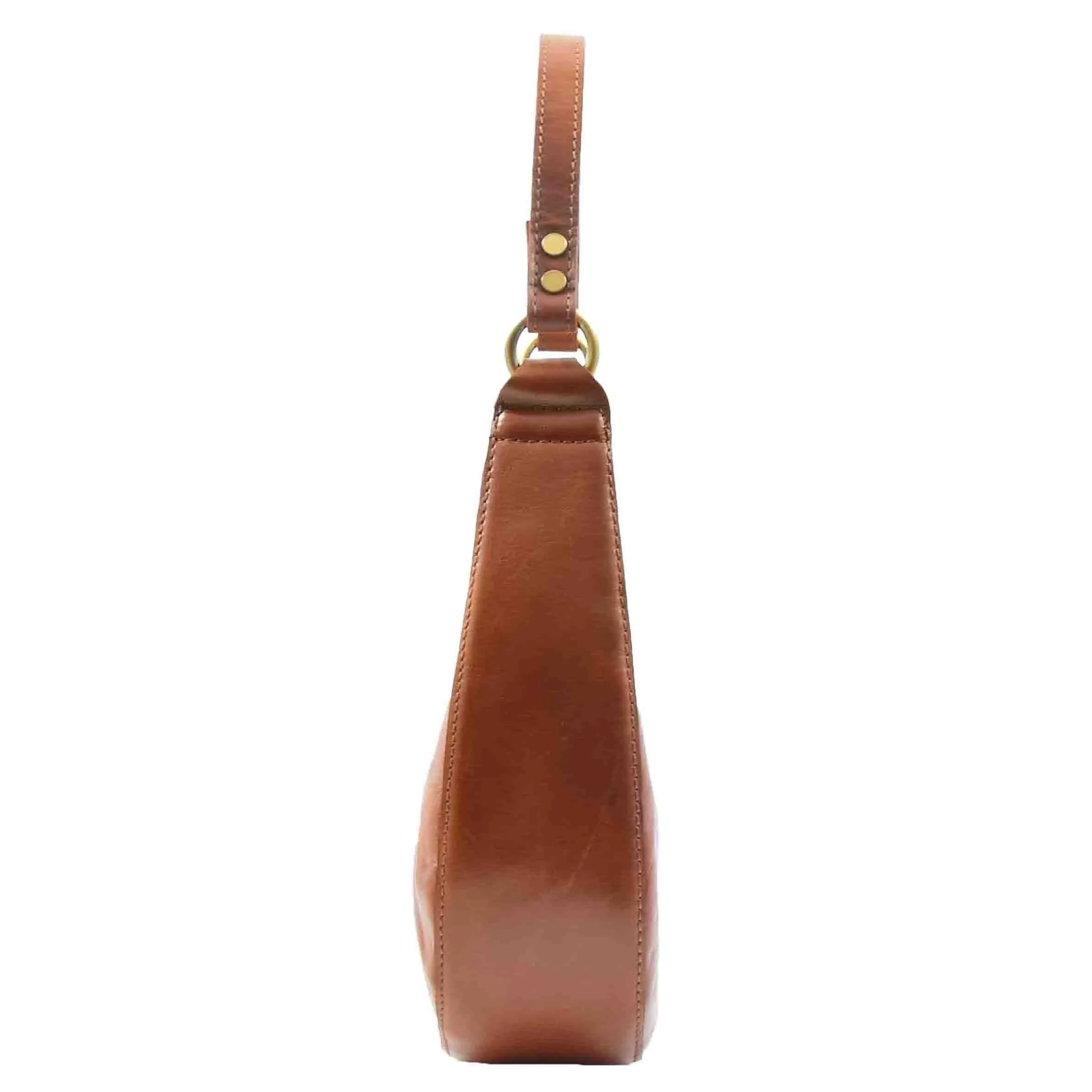 DR557 Women's Real Leather Classic Shoulder Hobo Bag Cognac