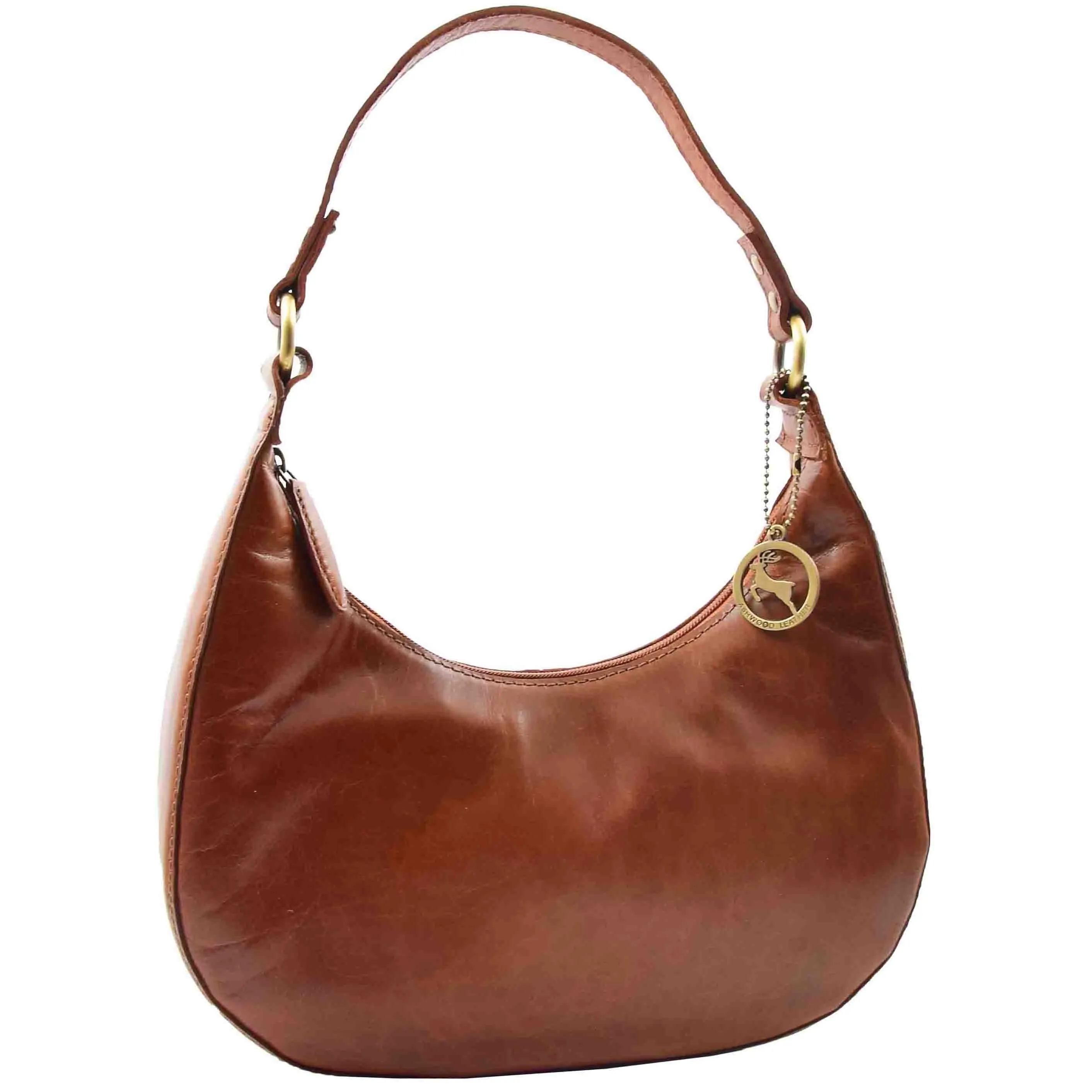 DR557 Women's Real Leather Classic Shoulder Hobo Bag Cognac