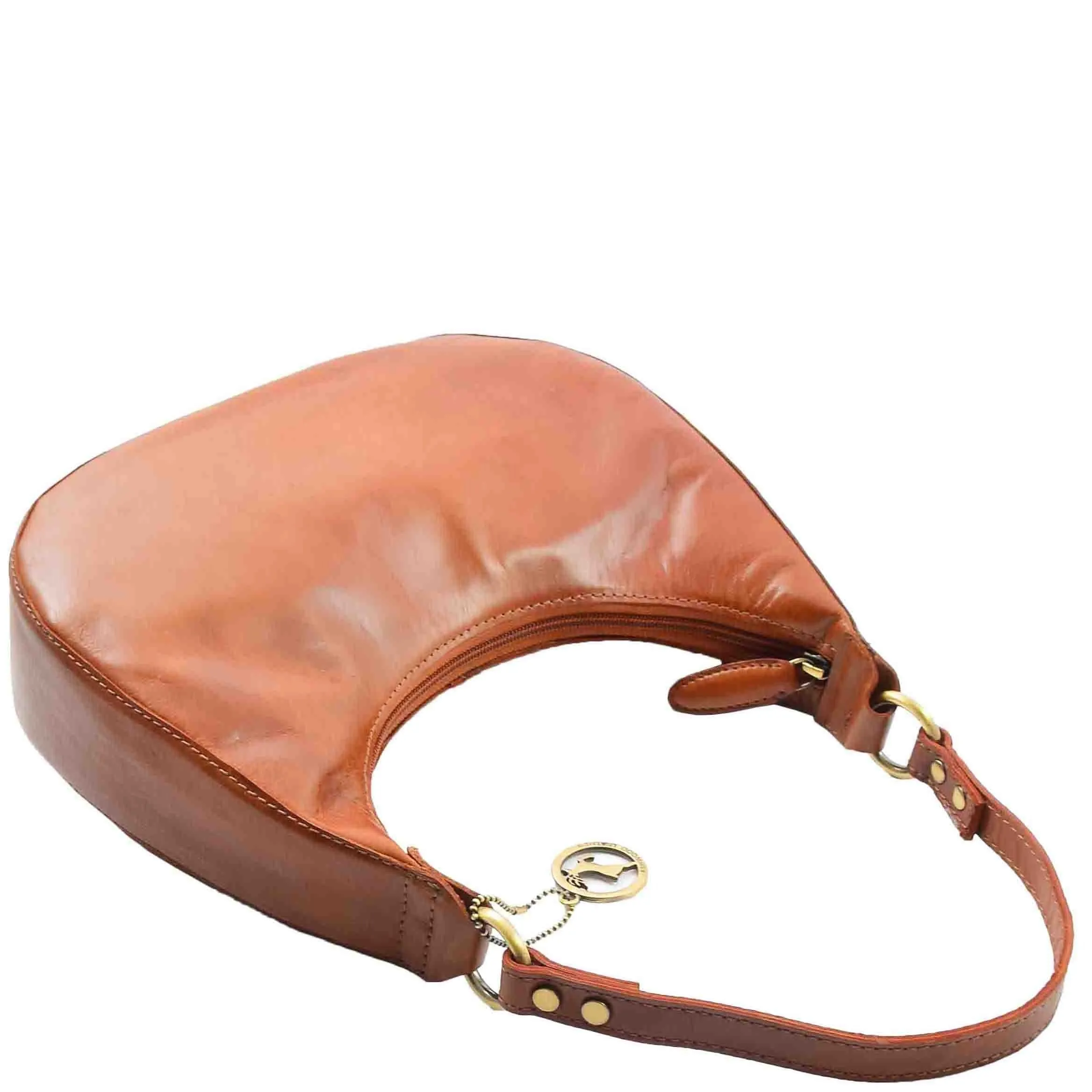 DR557 Women's Real Leather Classic Shoulder Hobo Bag Cognac