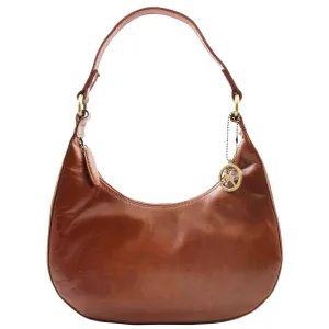 DR557 Women's Real Leather Classic Shoulder Hobo Bag Cognac