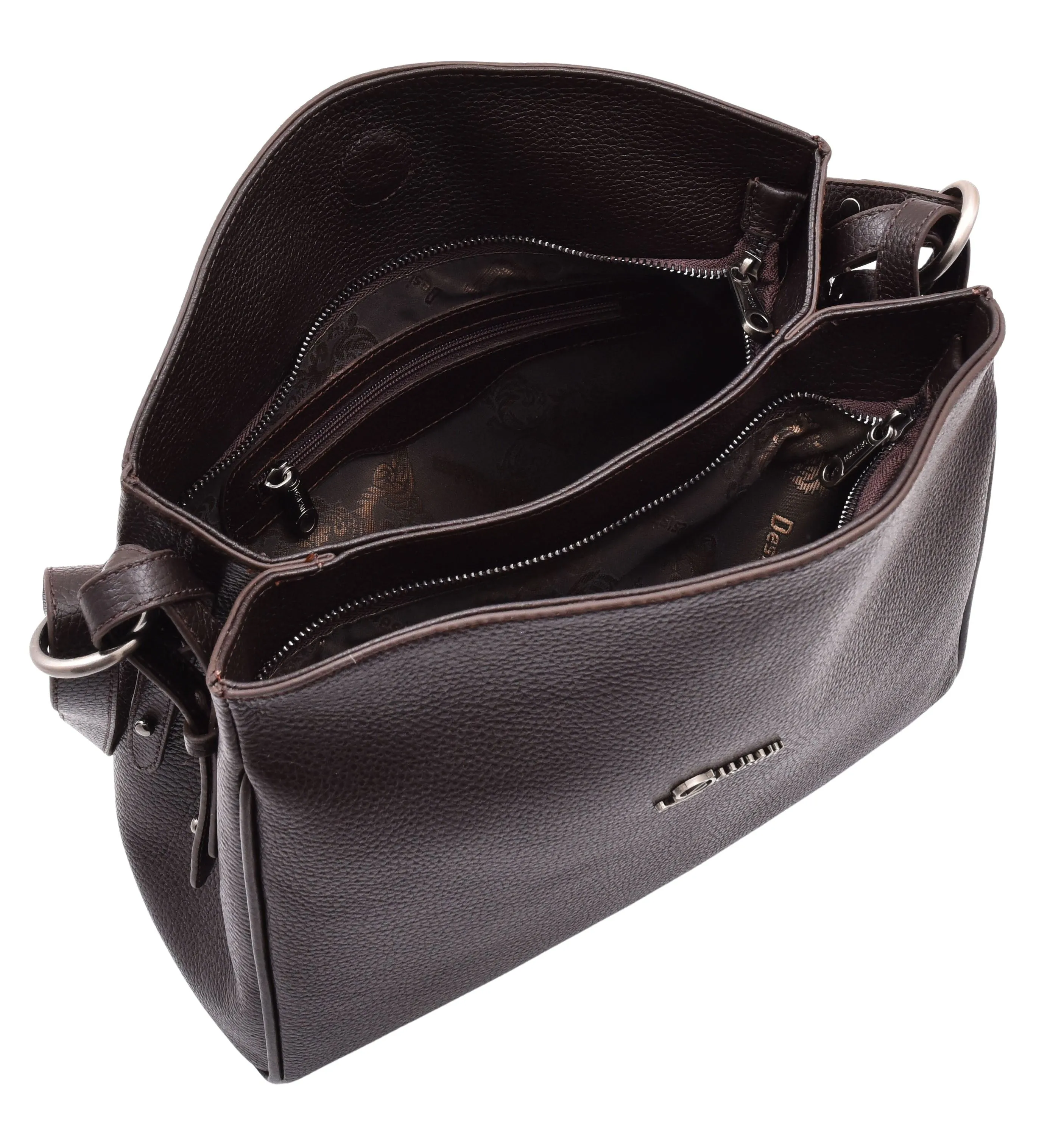 DR616 Women's Magnetic Snap Closure Leather Hobo Bag Brown
