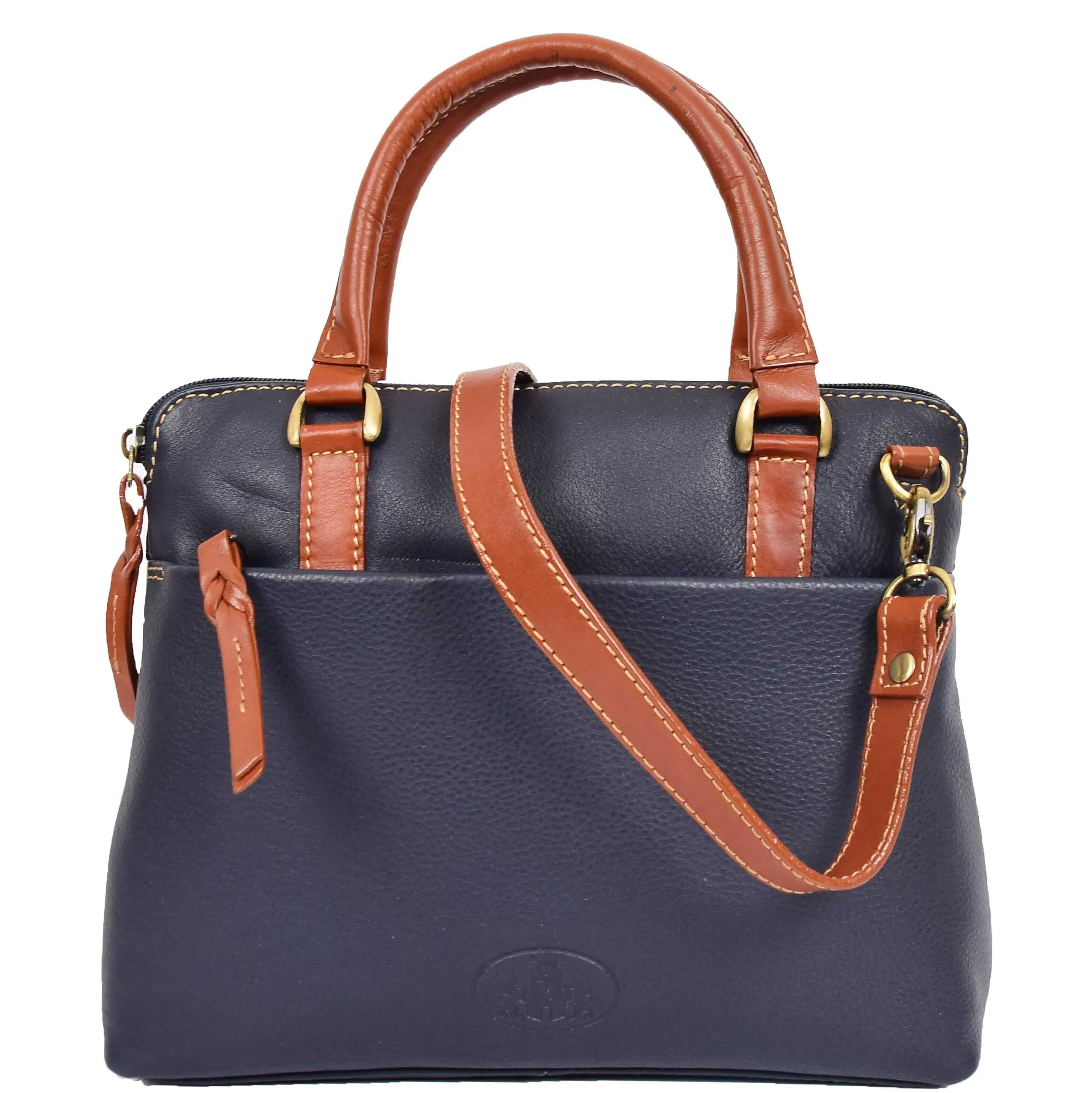 DR617 Women's Full Grain Leather Small Trendy Hobo Bag Navy