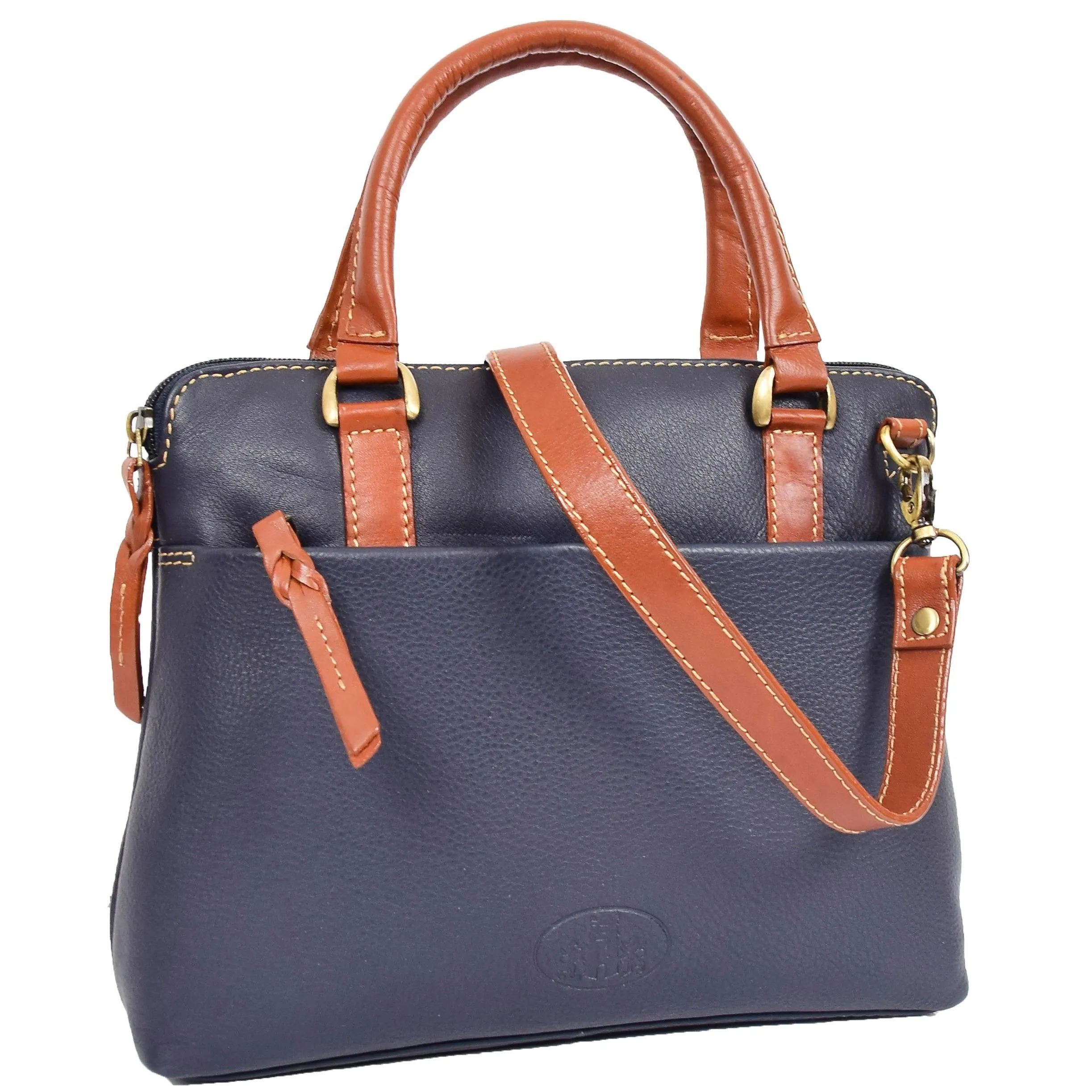 DR617 Women's Full Grain Leather Small Trendy Hobo Bag Navy