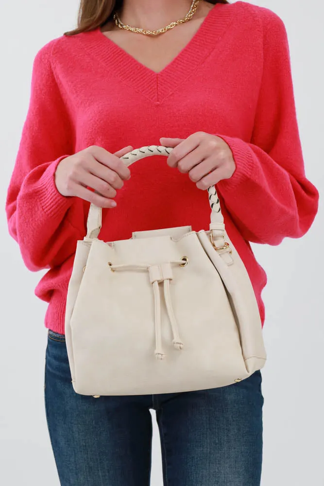 Drawstring Hobo Handbag -Brown