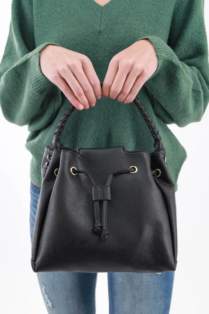 Drawstring Hobo Handbag -Brown