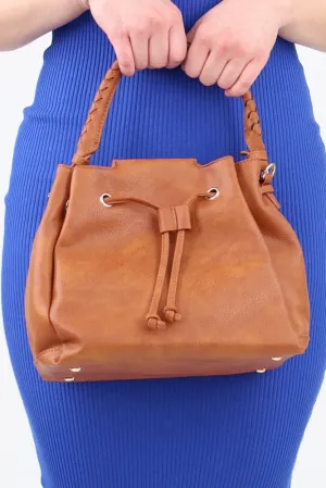Drawstring Hobo Handbag -Brown