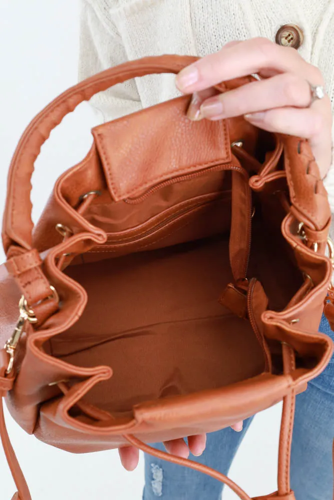 Drawstring Hobo Handbag -Brown