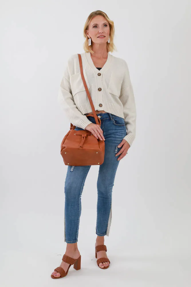 Drawstring Hobo Handbag -Brown