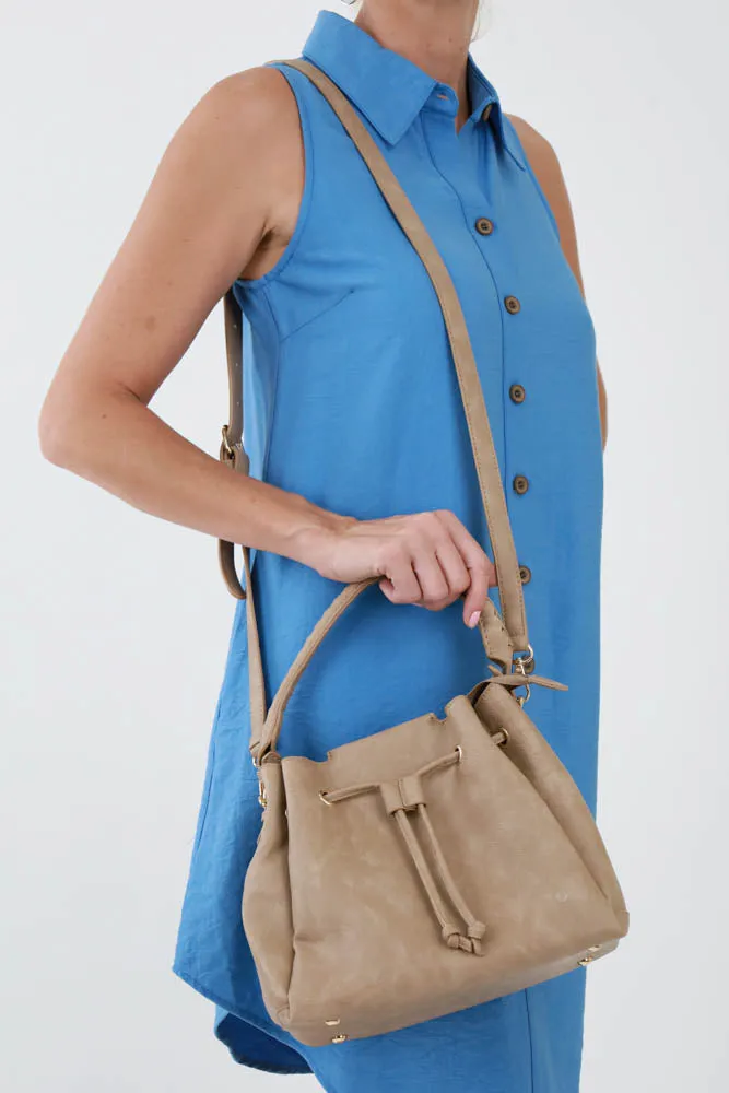 Drawstring Hobo Handbag -Brown