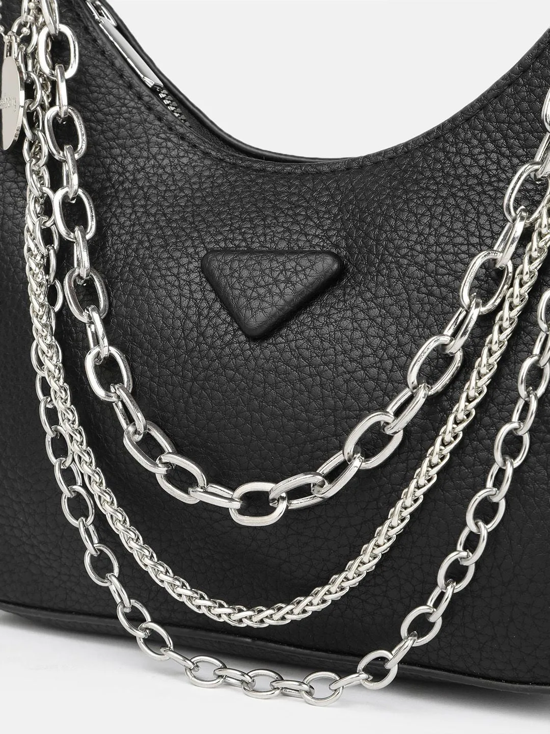 DressBerry Textured Structured Hobo Bag with Detachable Chains