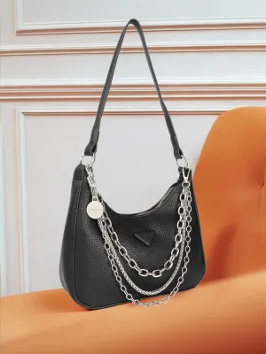DressBerry Textured Structured Hobo Bag with Detachable Chains