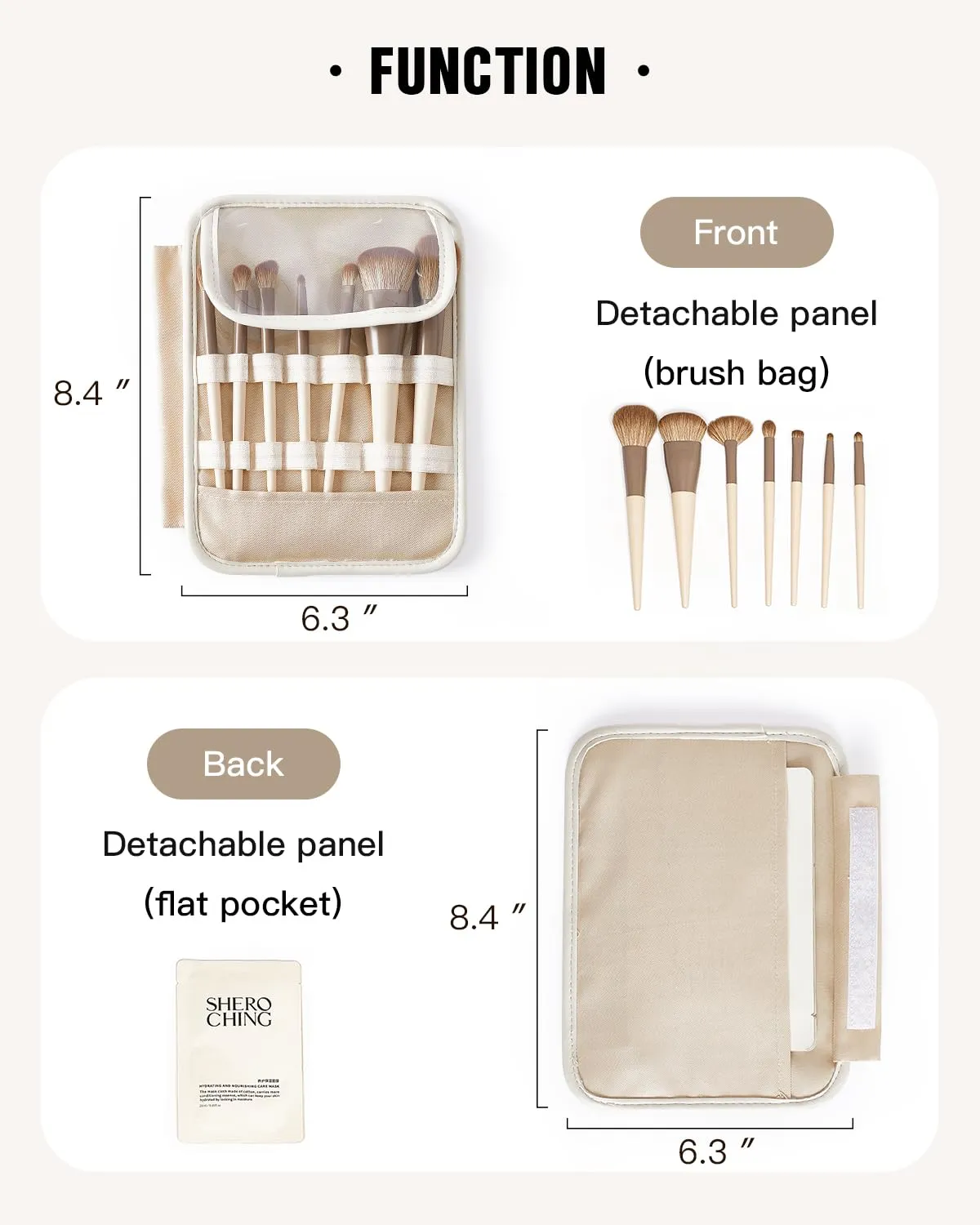 EACHY Travel Makeup Bag, Large Capacity Cosmetic Bags for Women, Waterproof PU Make Up Bag with Makeup Brush Organizer (Beige)