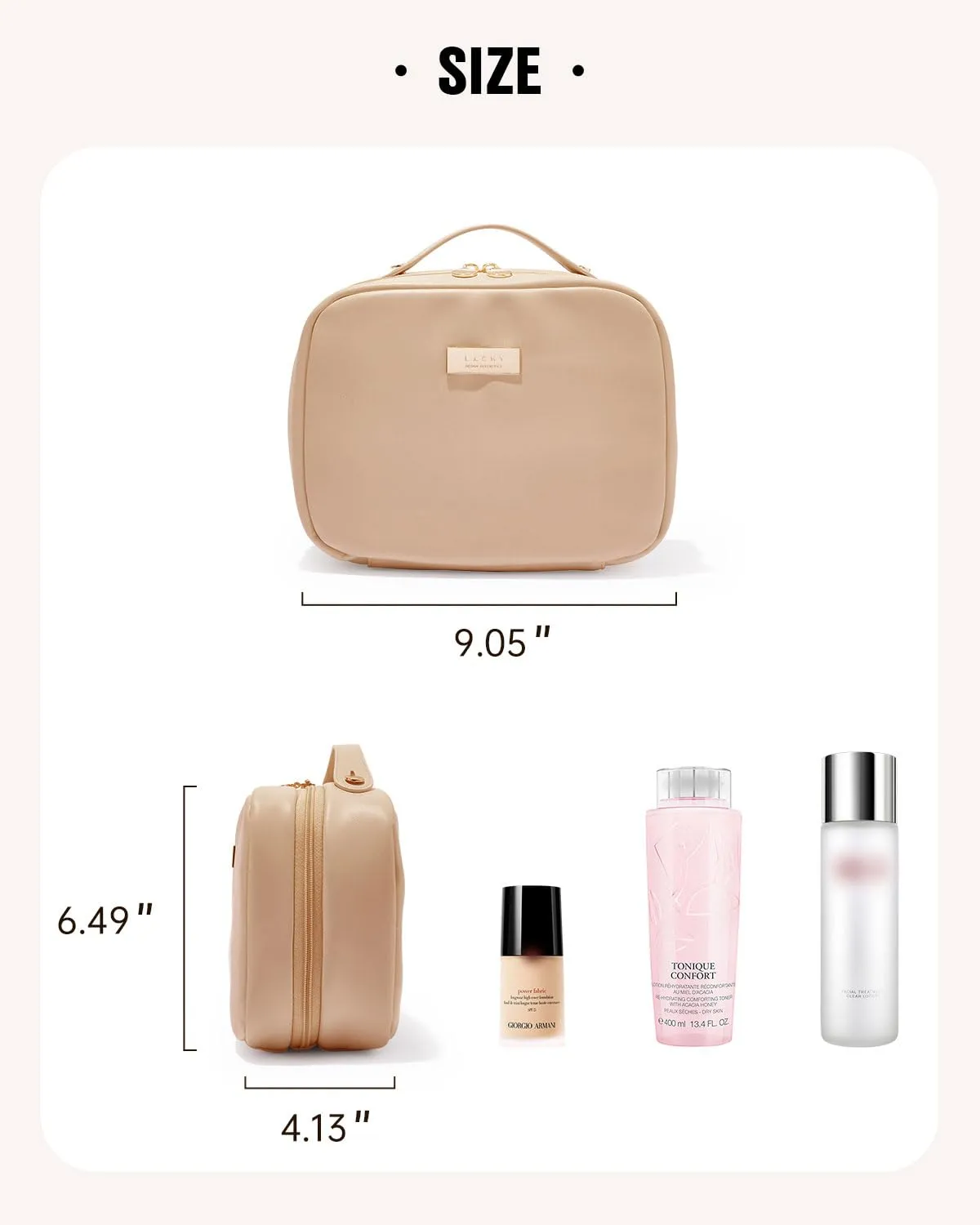 EACHY Travel Makeup Bag, Large Capacity Cosmetic Bags for Women, Waterproof PU Make Up Bag with Makeup Brush Organizer (Beige)