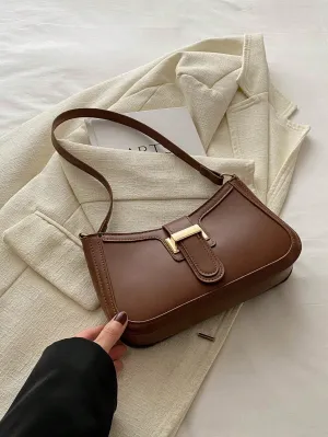 Elegant Crescent-Shaped Shoulder Bag - Coffee Brown