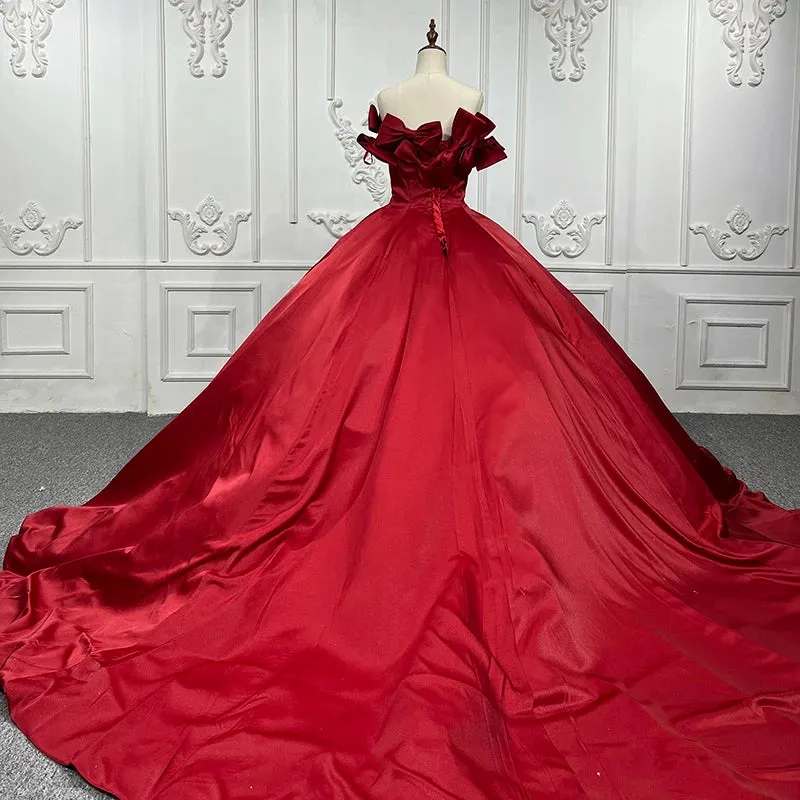 Elegant Red Quinceanera Dresses Off Shoulder Lace Up Satin Ball Gown