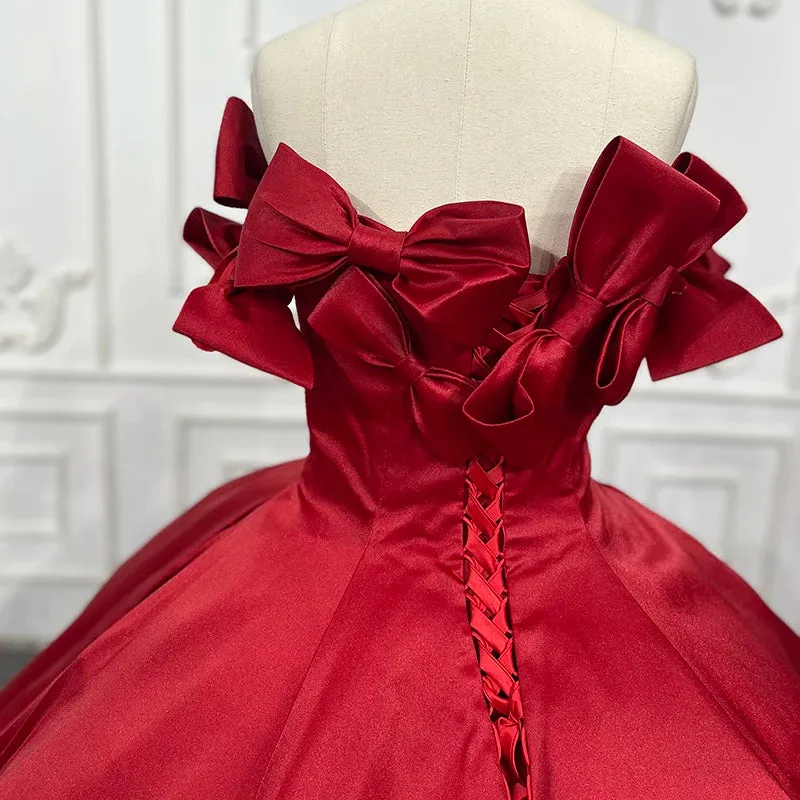 Elegant Red Quinceanera Dresses Off Shoulder Lace Up Satin Ball Gown