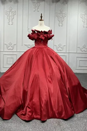 Elegant Red Quinceanera Dresses Off Shoulder Lace Up Satin Ball Gown