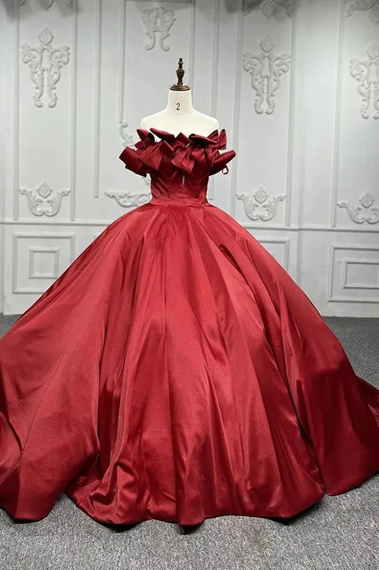 Elegant Red Quinceanera Dresses Off Shoulder Lace Up Satin Ball Gown