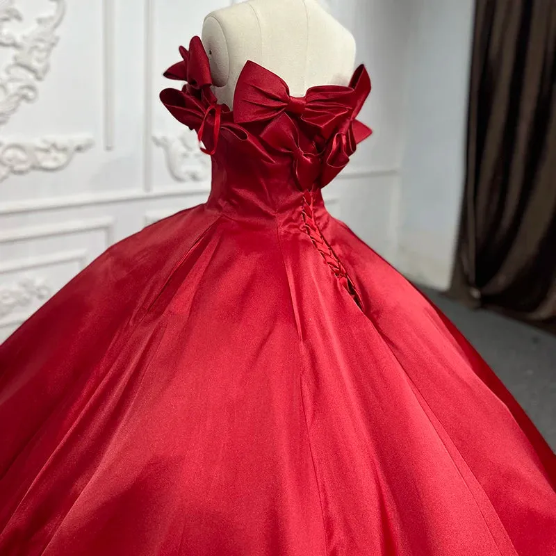 Elegant Red Quinceanera Dresses Off Shoulder Lace Up Satin Ball Gown