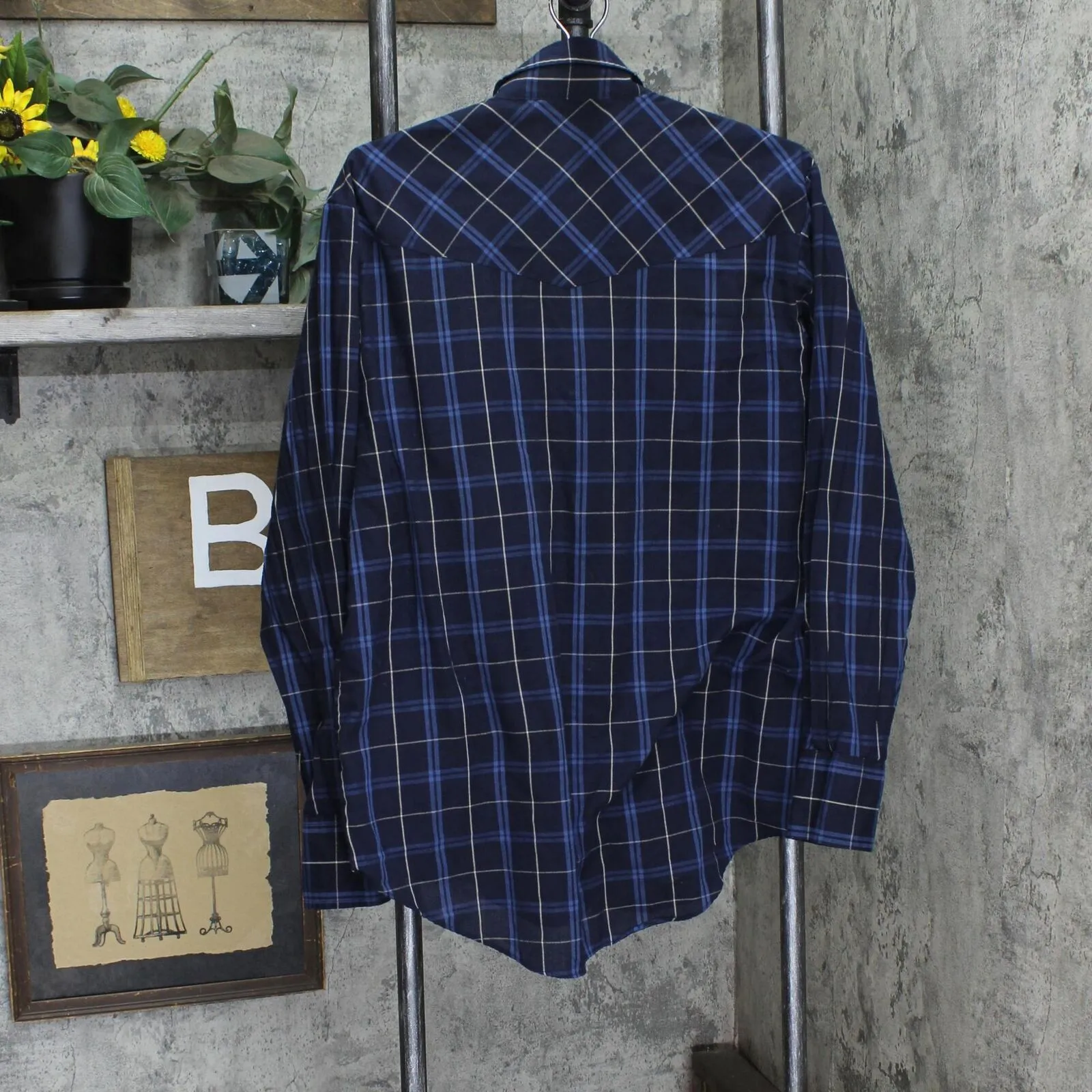 Ely Cattleman Mens Snap Front Long Sleeve Dress Shirt Navy Blue 16 1/2 35