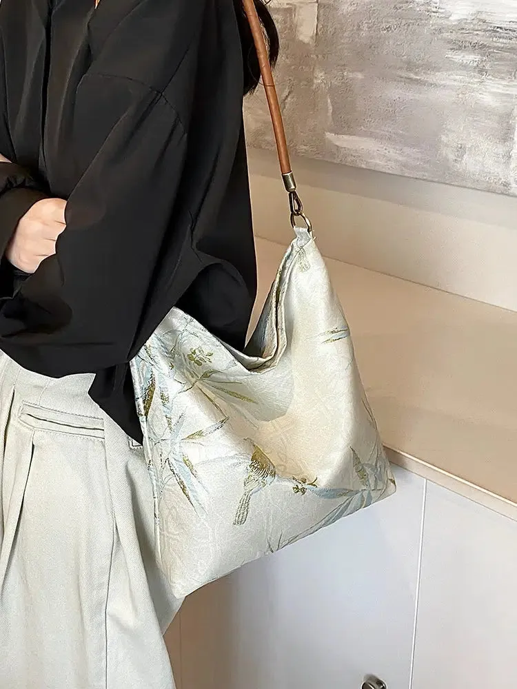 Embossed Fabric Leather Strap Bag