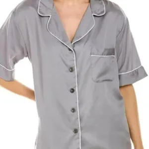 Ettitude Short Sleeve Pajama Top in Fog &amp; A pair Of Pajama Pants White S New